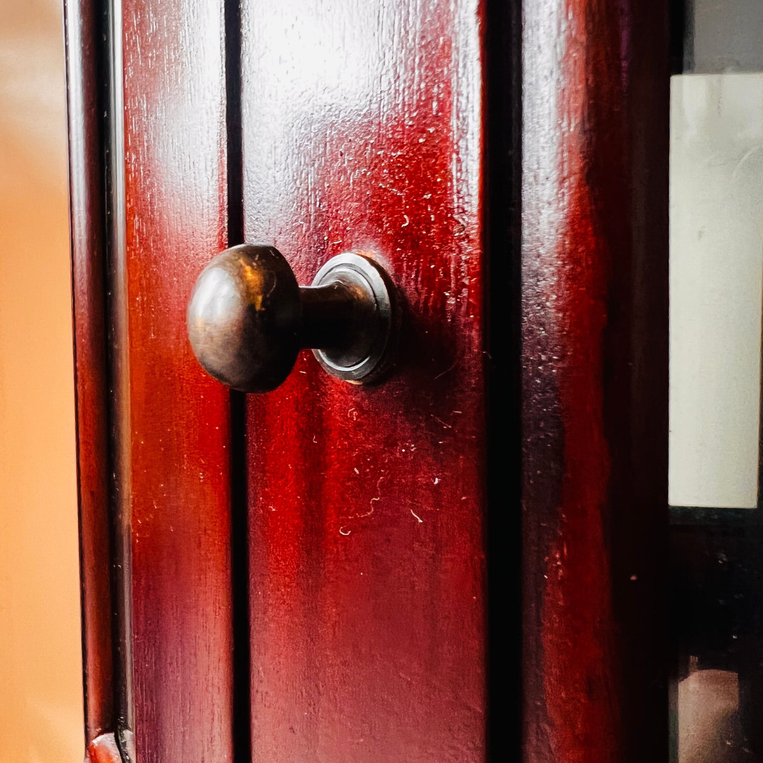 Mahogany Wood Tea Cabinet with Oval Tray Top, Beveled Glass Doors, Vintage Display Table or Sideboard Storage Piece