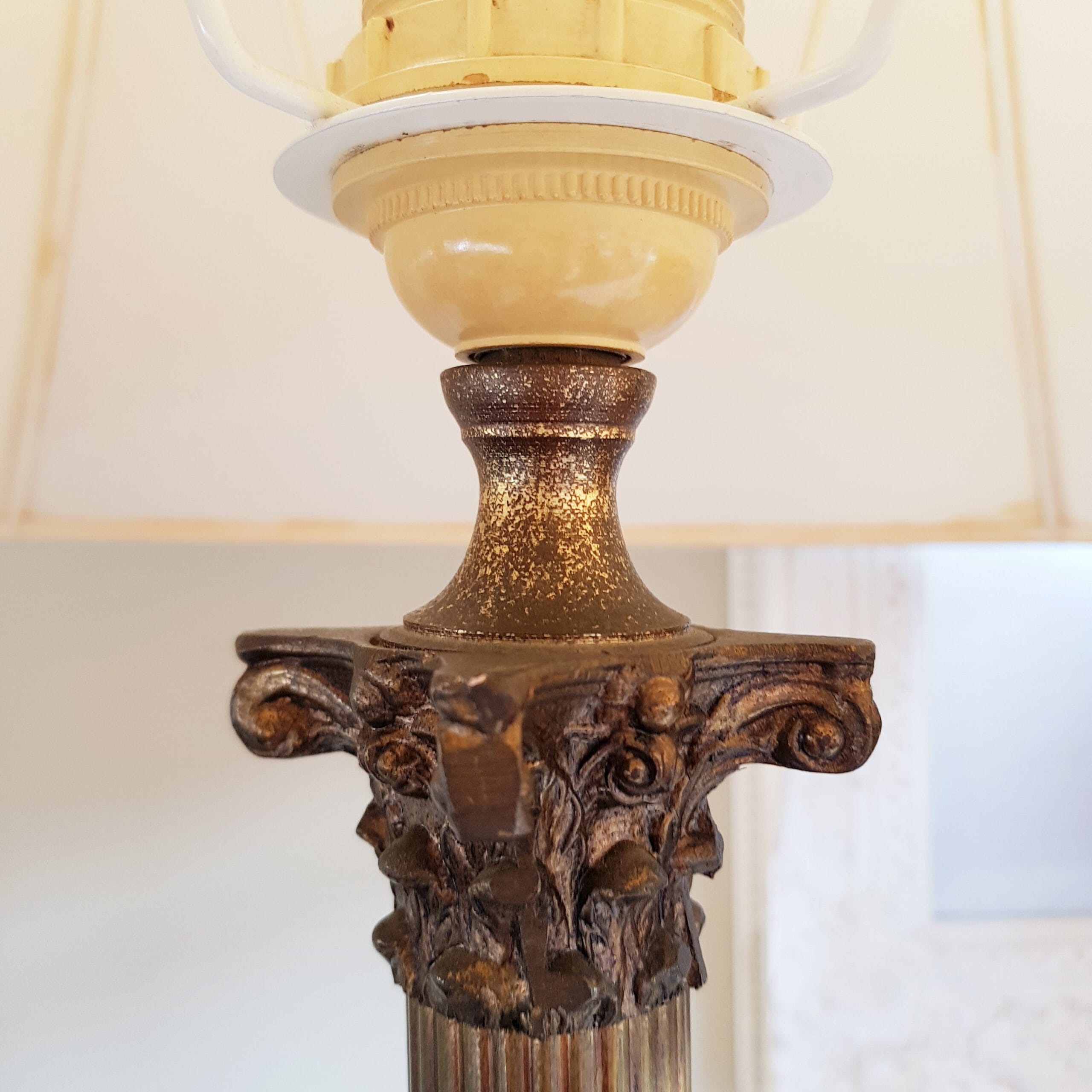 Bronze and Marble Cherub Table Lamp, French Empire Style Column Light, 19th Century Home Lighting, Ornate Bedside Accent