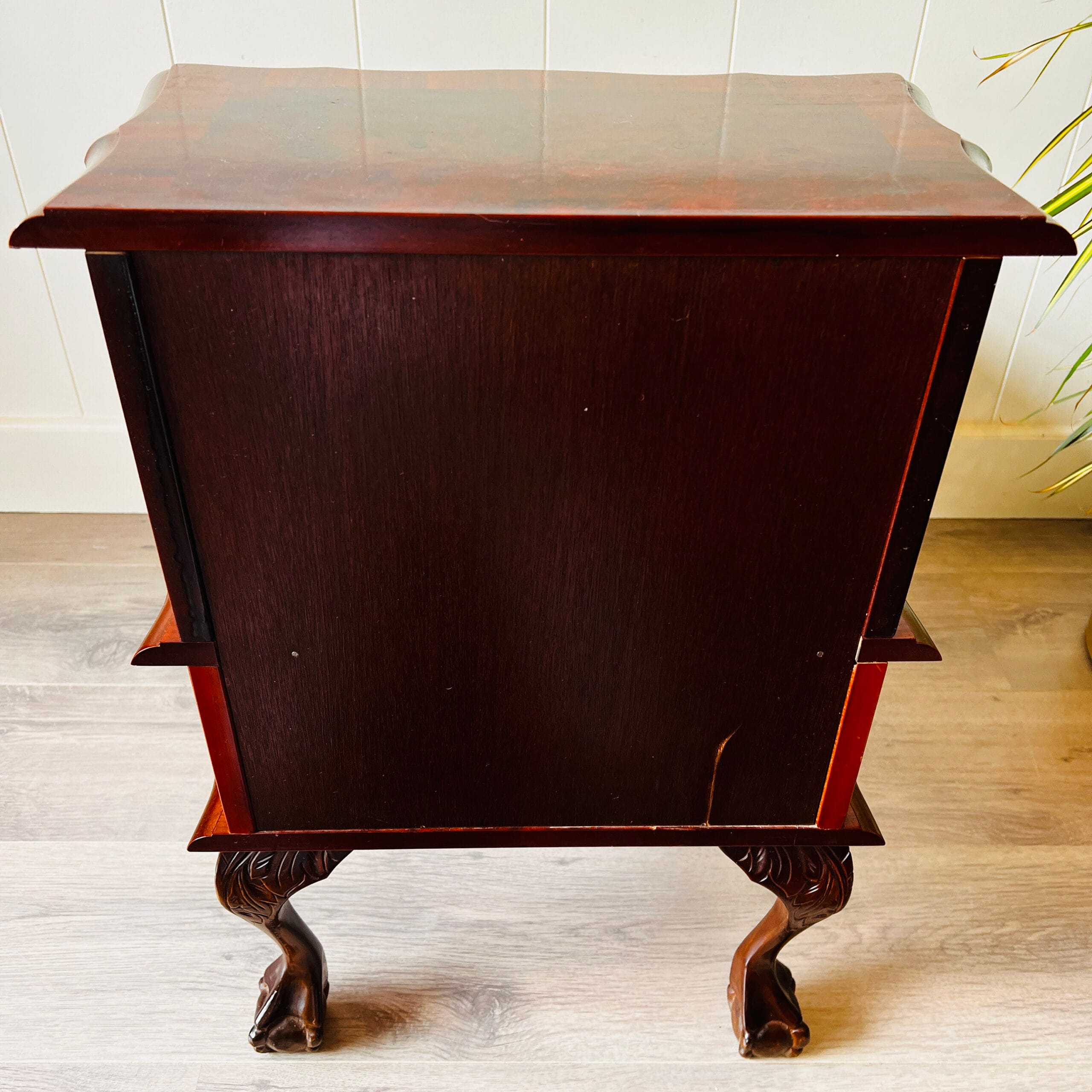 Wood Nightstand with Drawer, French Louis XV Bedside Cabinet, Chippendale Style Table with Lion Legs, Mid-Century Accent Piece