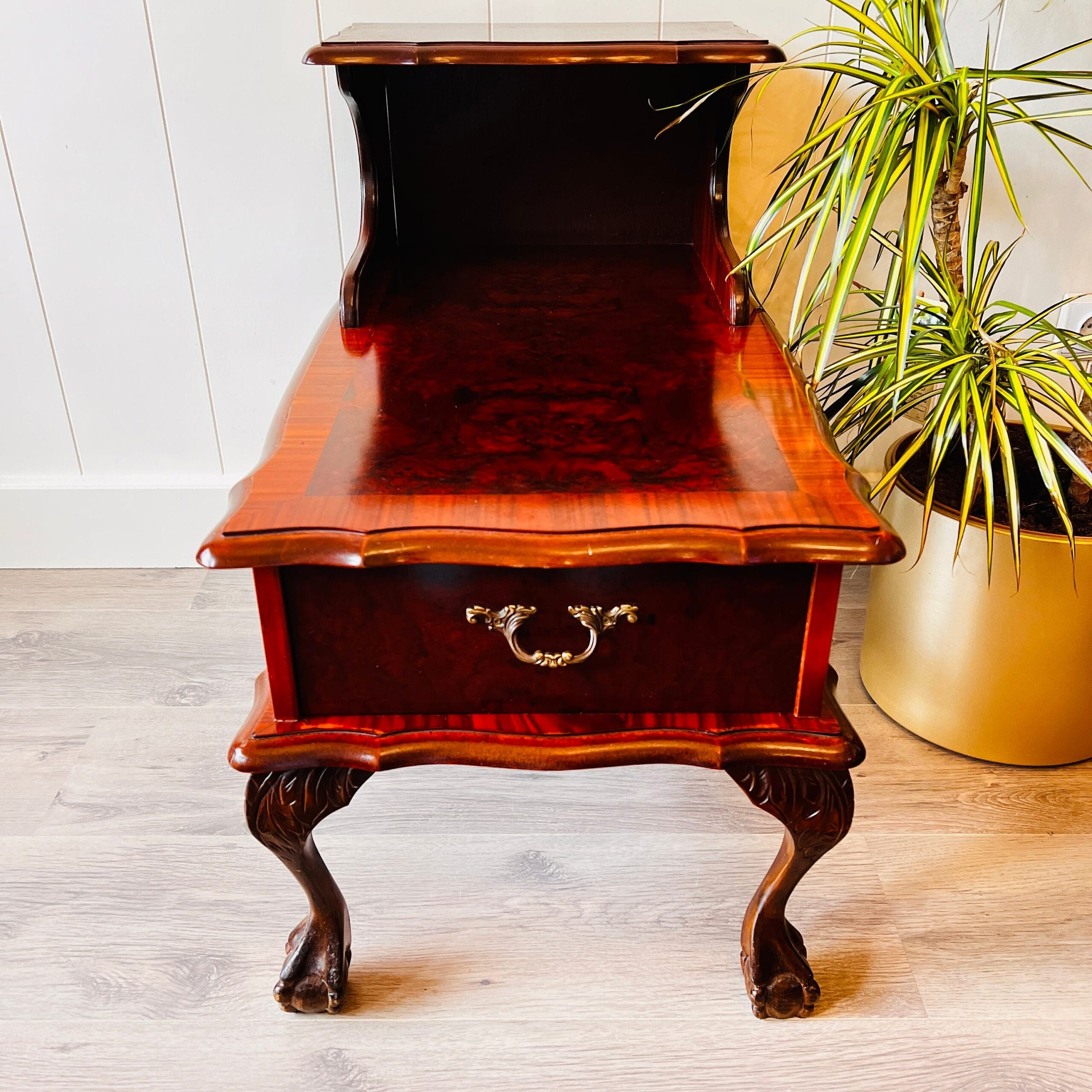 Wood Nightstand with Drawer, French Louis XV Bedside Cabinet, Chippendale Style Table with Lion Legs, Mid-Century Accent Piece