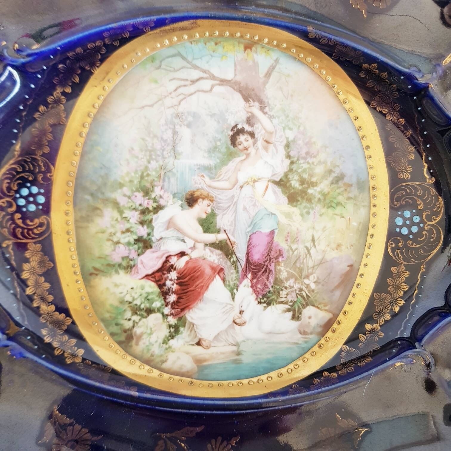 Cobalt Blue Porcelain Oval Tray with Handles, Royal Vienna Alexandra Works, Gilded Gold Trim, Austria, NR 5731, Kitchen Accent