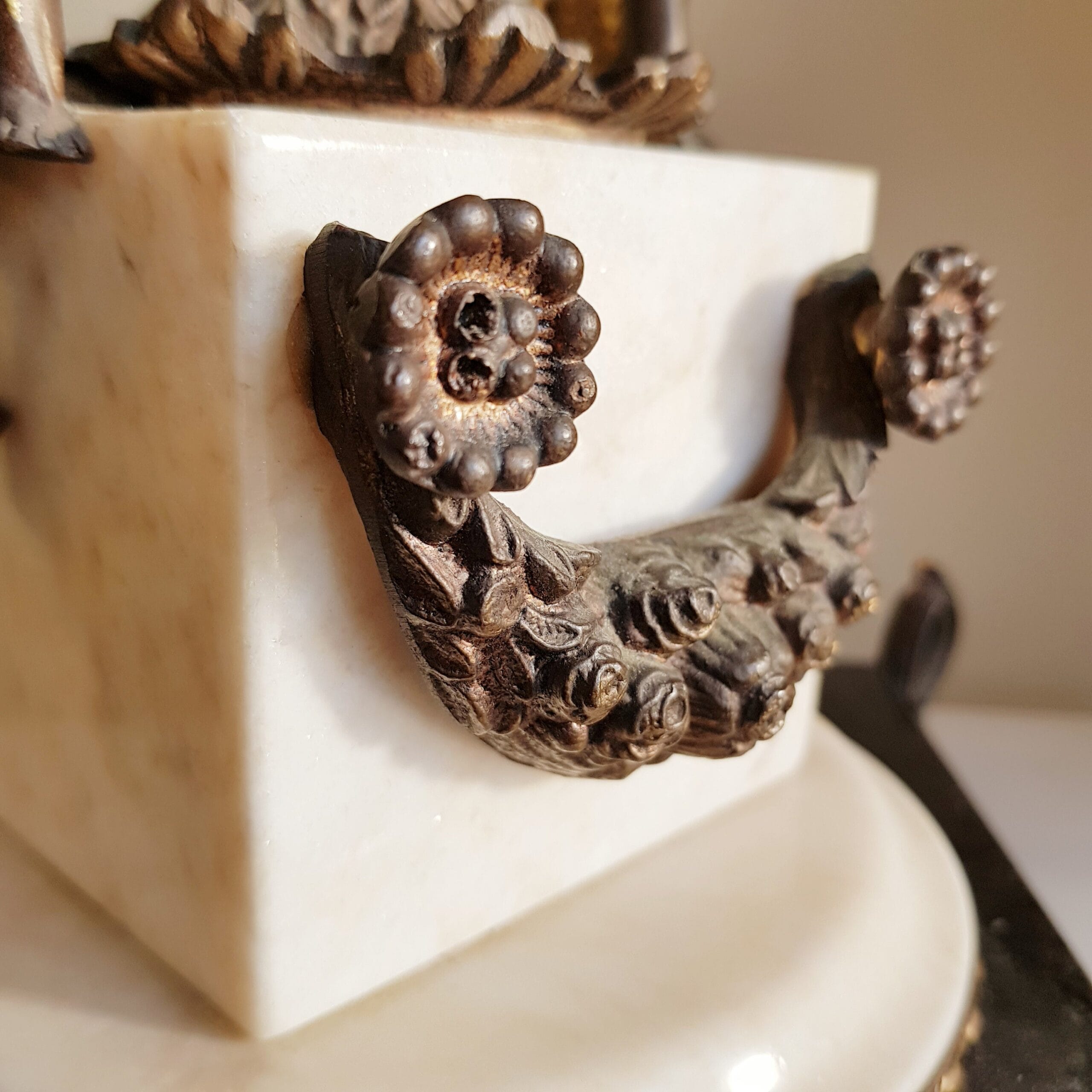 Bronze and Marble Cherub Table Lamp, French Empire Style Column Light, 19th Century Home Lighting, Ornate Bedside Accent