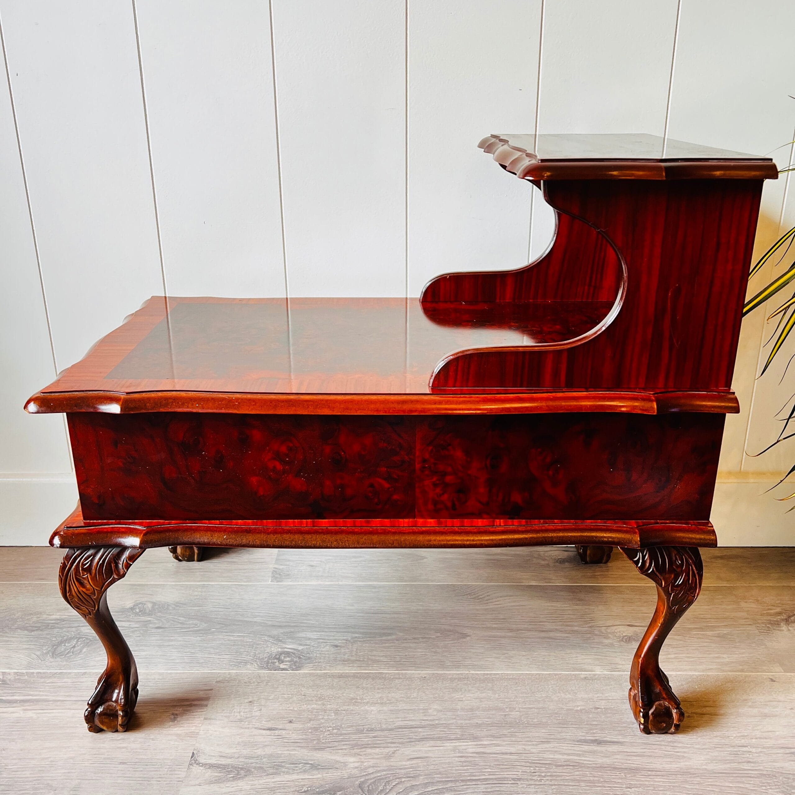 Wood Nightstand with Drawer, French Louis XV Bedside Cabinet, Chippendale Style Table with Lion Legs, Mid-Century Accent Piece