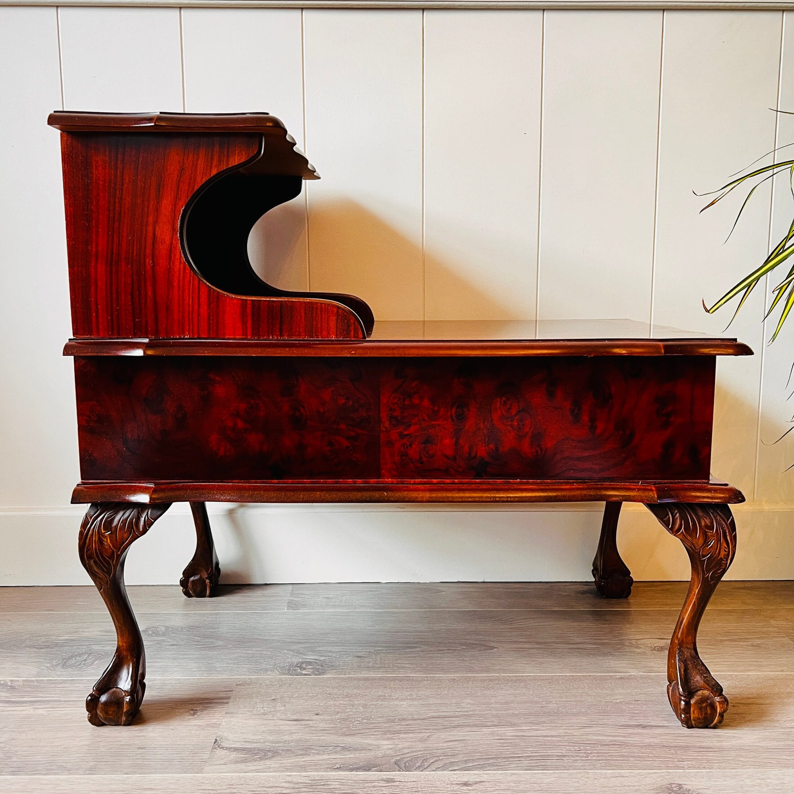 Wood Nightstand with Drawer, French Louis XV Bedside Cabinet, Chippendale Style Table with Lion Legs, Mid-Century Accent Piece