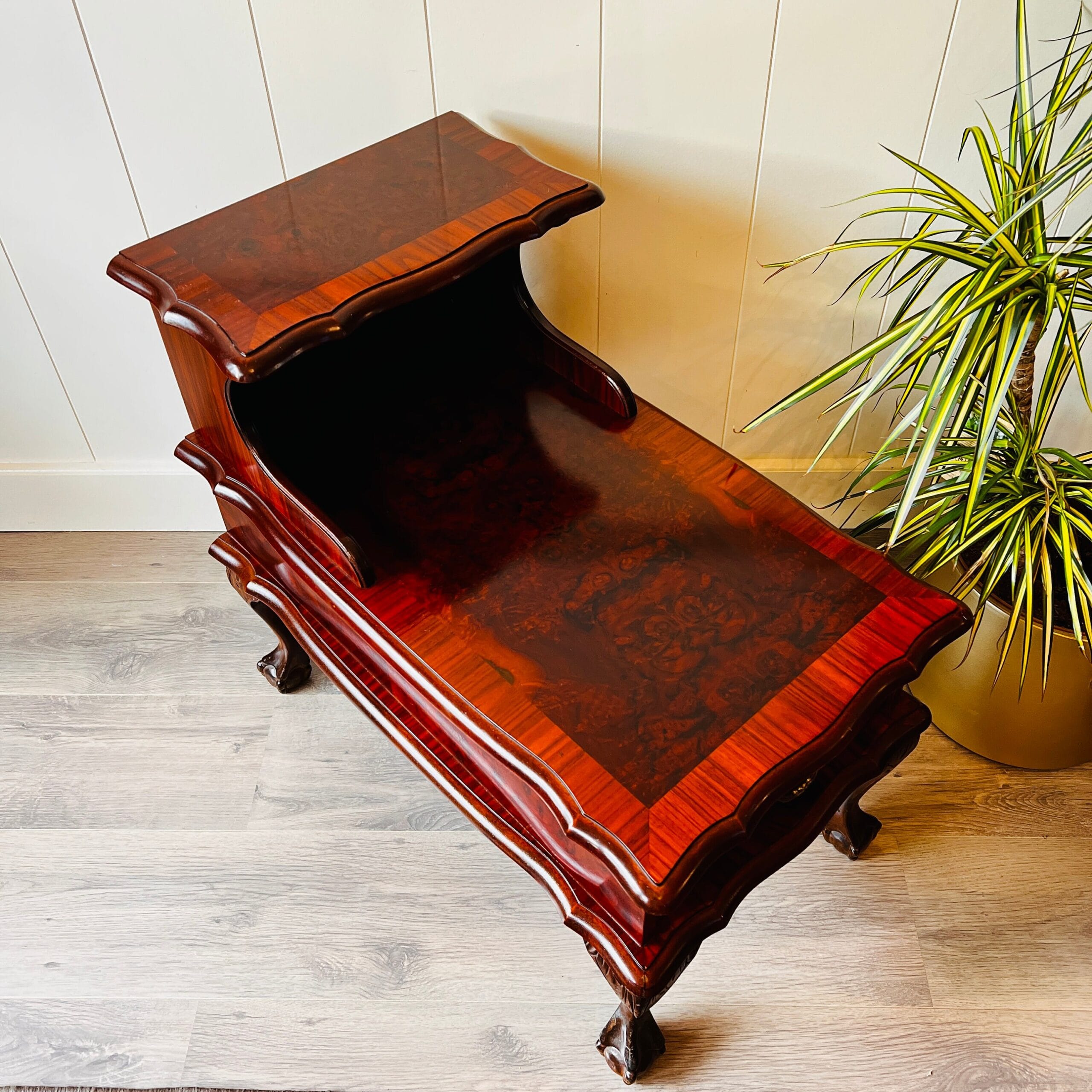 Wood Nightstand with Drawer, French Louis XV Bedside Cabinet, Chippendale Style Table with Lion Legs, Mid-Century Accent Piece