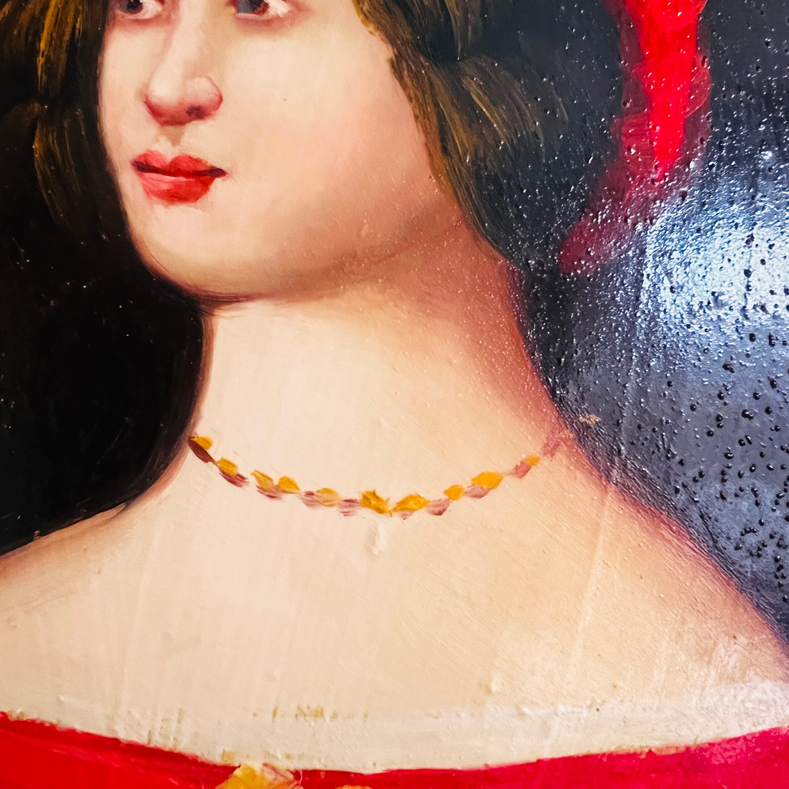 Lady Portrait Painting on Wood with Golden Frame, Convex Handmade Wall Art, Signed Vintage Decor for Elegant Interiors