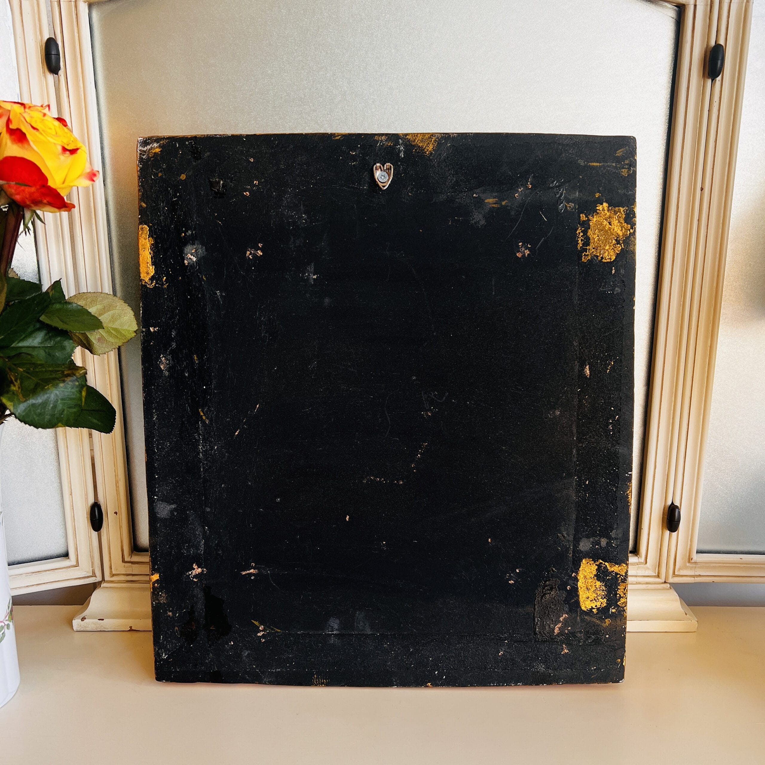 Lady Portrait Painting on Wood with Golden Frame, Convex Handmade Wall Art, Signed Vintage Decor for Elegant Interiors