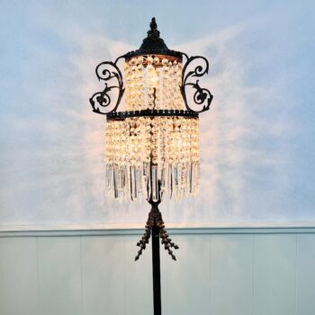 duplicate - Antique Brass Floor Lamp with Crystal Prisms – Empire Style Accent Lighting