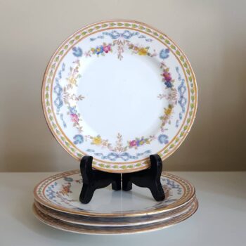 duplicate - Regent China Dessert Plates – Set of 4, Blue Ribbons & Floral Garlands, English Vintage China
