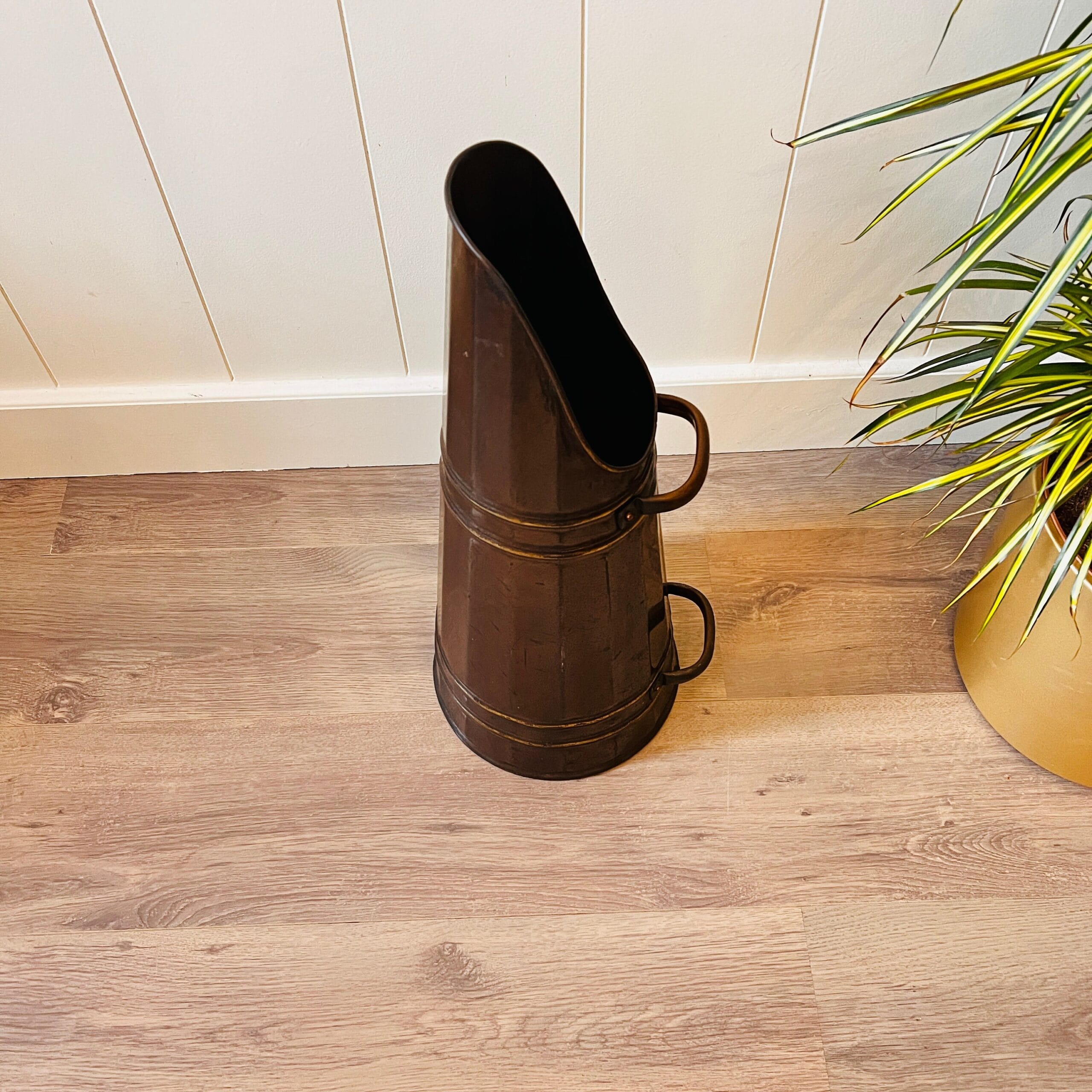 Copper Umbrella Stand with Handles - Vintage Cane Holder for Entryway or Mudroom, Decorative Hallway Storage Accent