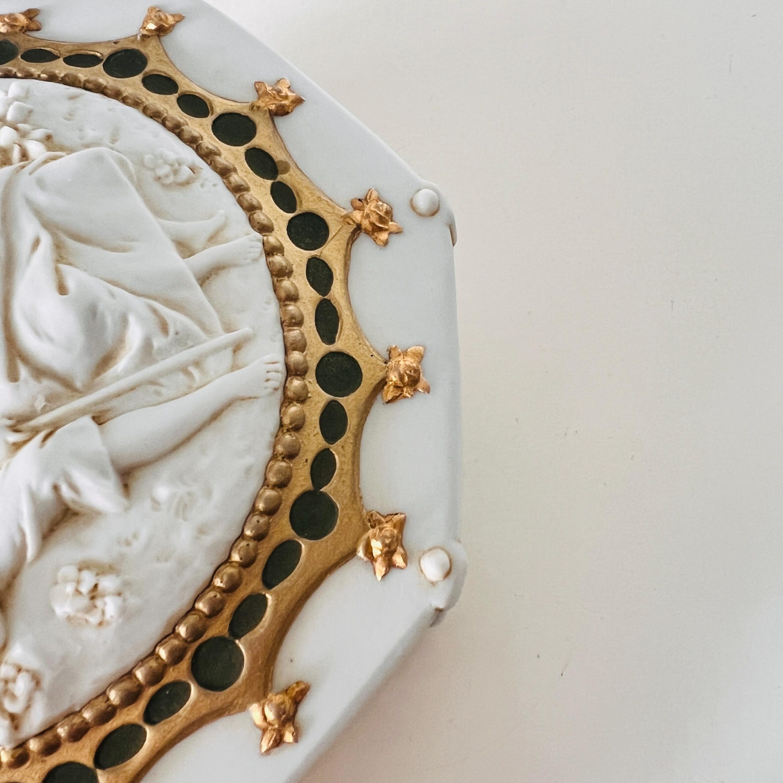 Biscuit Porcelain Jewelry Box with Lid, Hexagonal German Trinket Holder by E. and A. Müller, White Keepsake Case, Elegant Vintage Decor