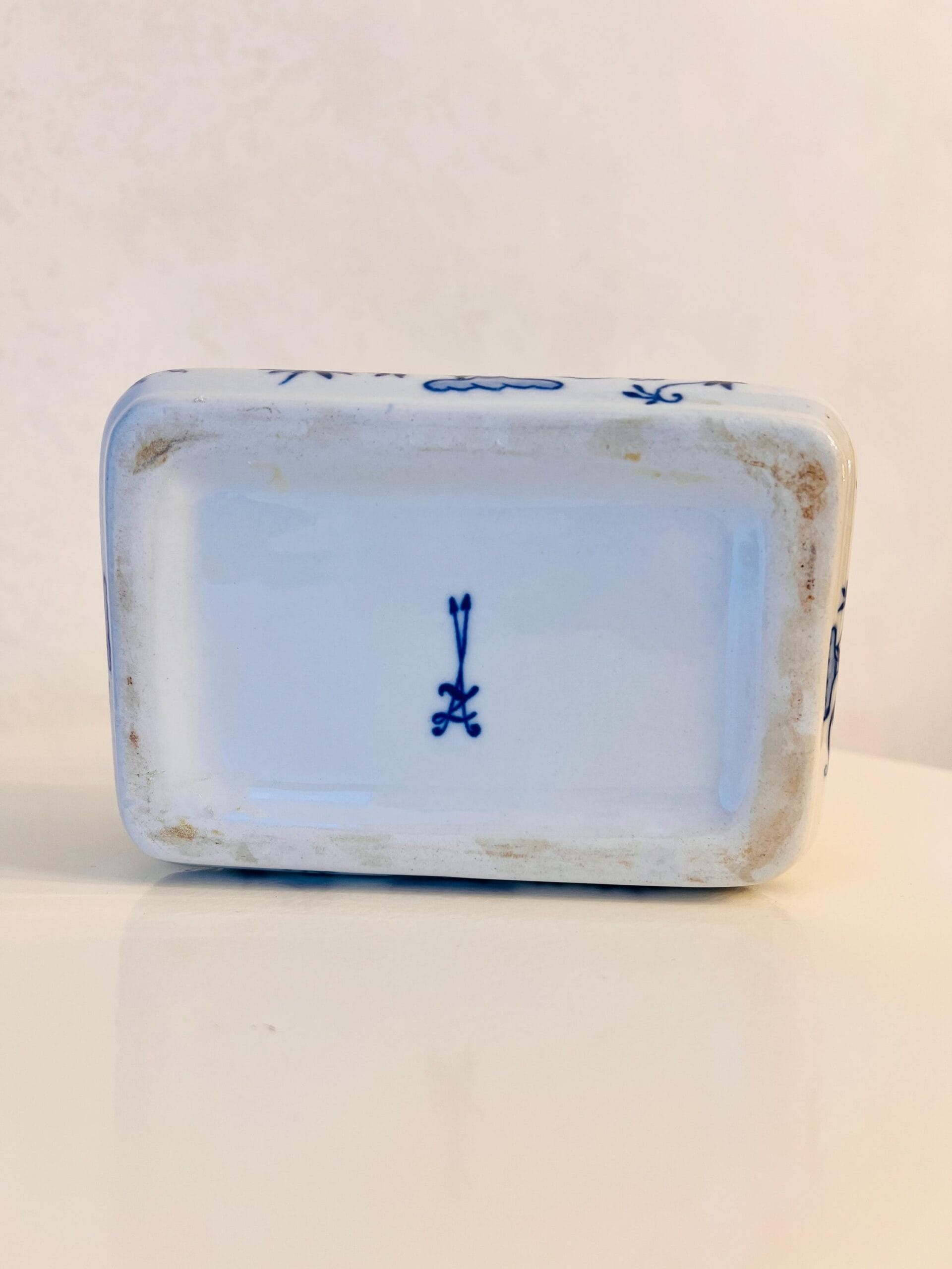 Hand-painted Porcelain Jewelry Box with Danube Blue Onion Pattern, Vintage Trinket Storage Inspired by Meissen Style