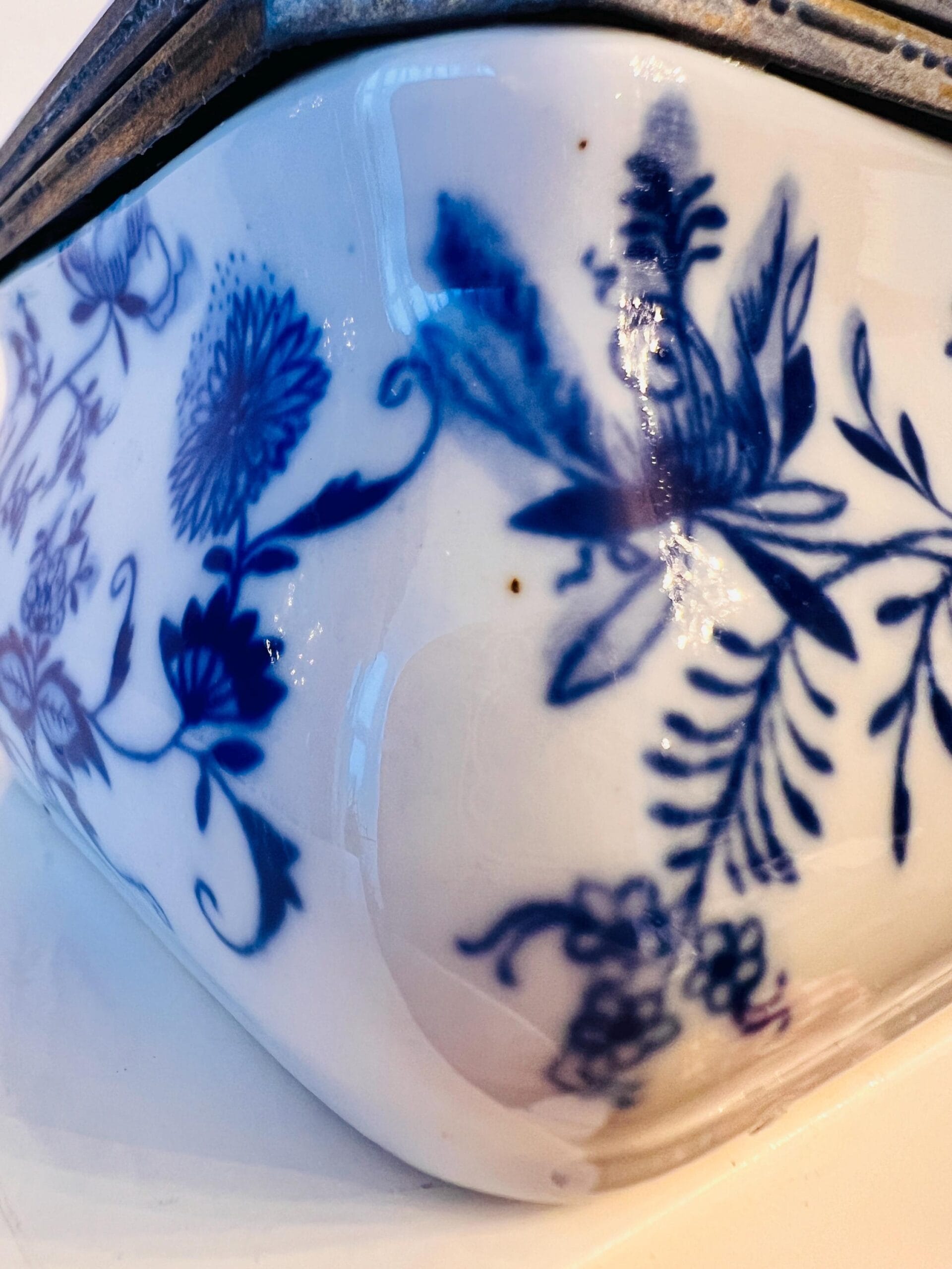 Hand-painted Porcelain Jewelry Box with Danube Blue Onion Pattern, Vintage Trinket Storage Inspired by Meissen Style