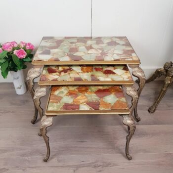 duplicate - Italian Nesting Tables – Set of 3, Hollywood Regency Style, Gilt Frame with Glass Tops