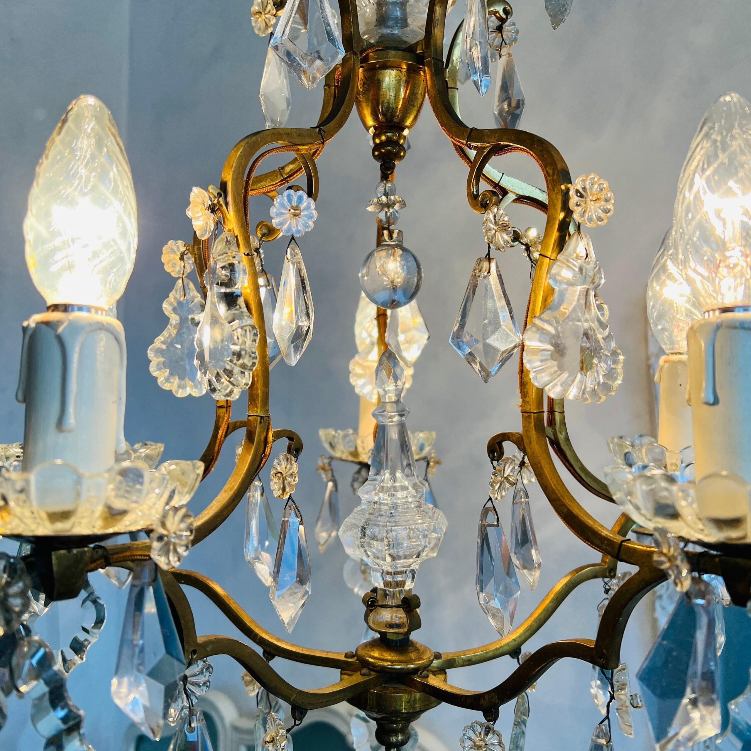 French Crystal Chandelier with Brass Finish, Ornate Vintage Ceiling Light for Dining Room or Entryway, Statement Lighting Decor