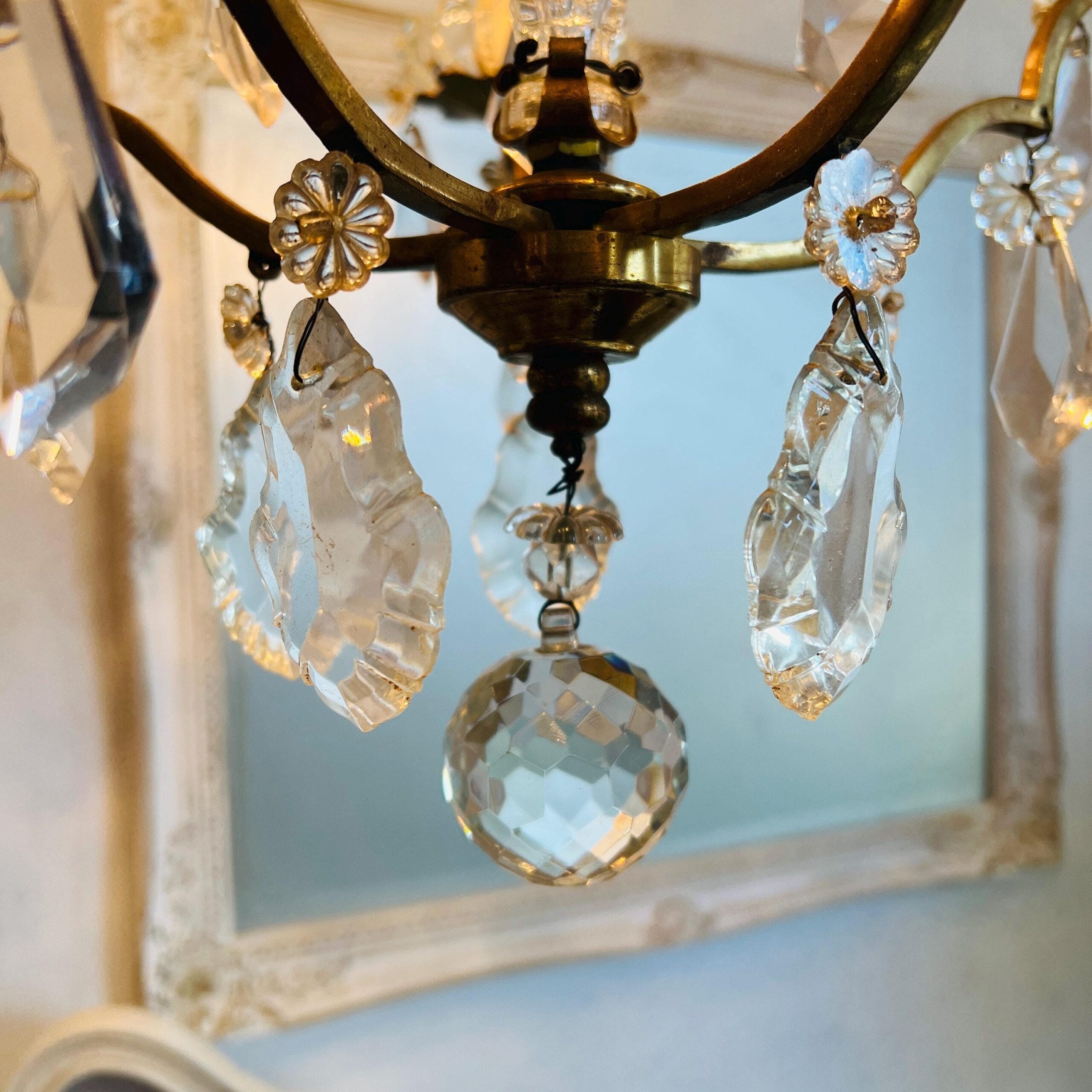 French Crystal Chandelier with Brass Finish, Ornate Vintage Ceiling Light for Dining Room or Entryway, Statement Lighting Decor
