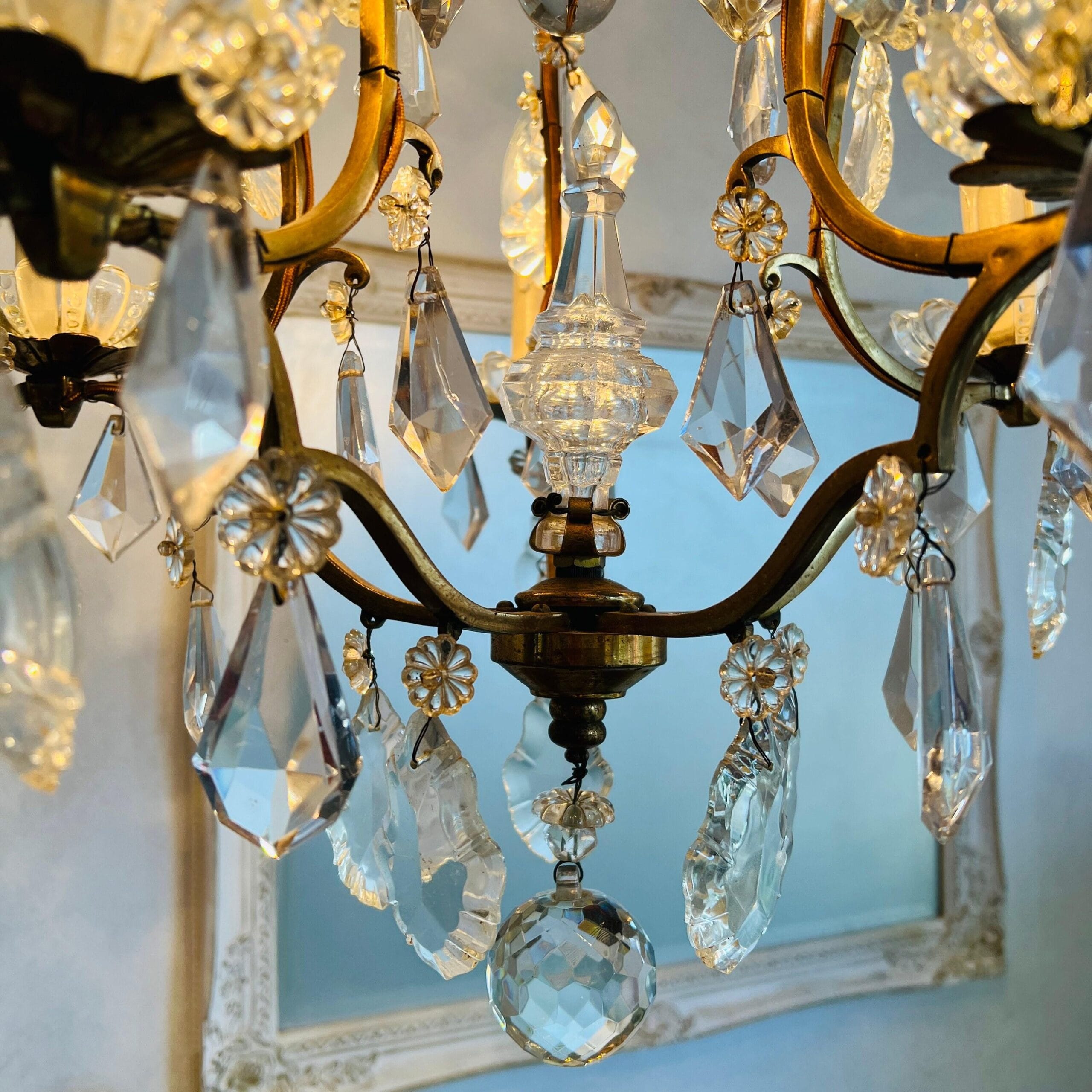 French Crystal Chandelier with Brass Finish, Ornate Vintage Ceiling Light for Dining Room or Entryway, Statement Lighting Decor