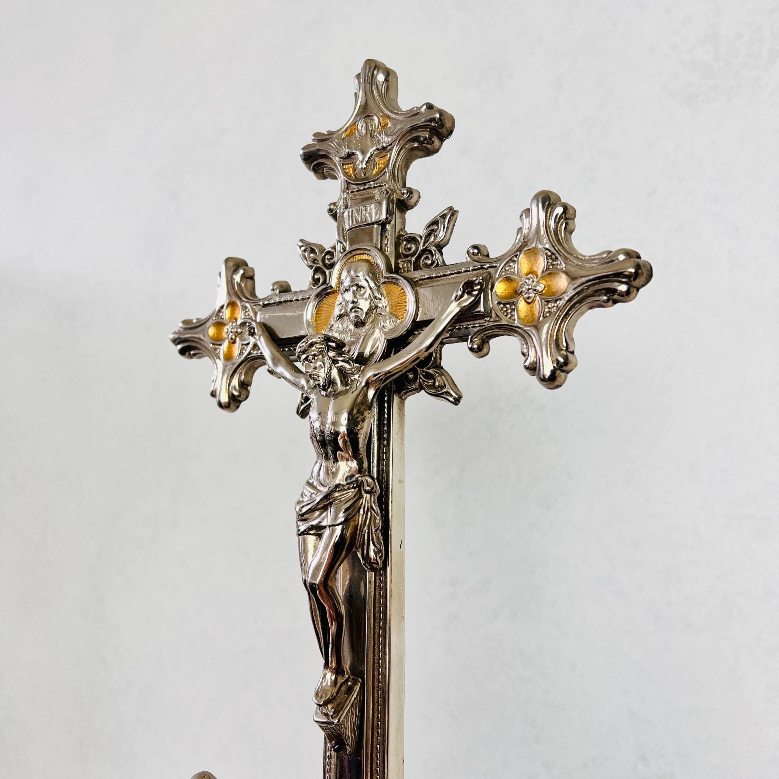 Glass Dome Religious Crucifix with Wooden Base, French Style Christian Cross Display for Home Altar or Sacred Decor