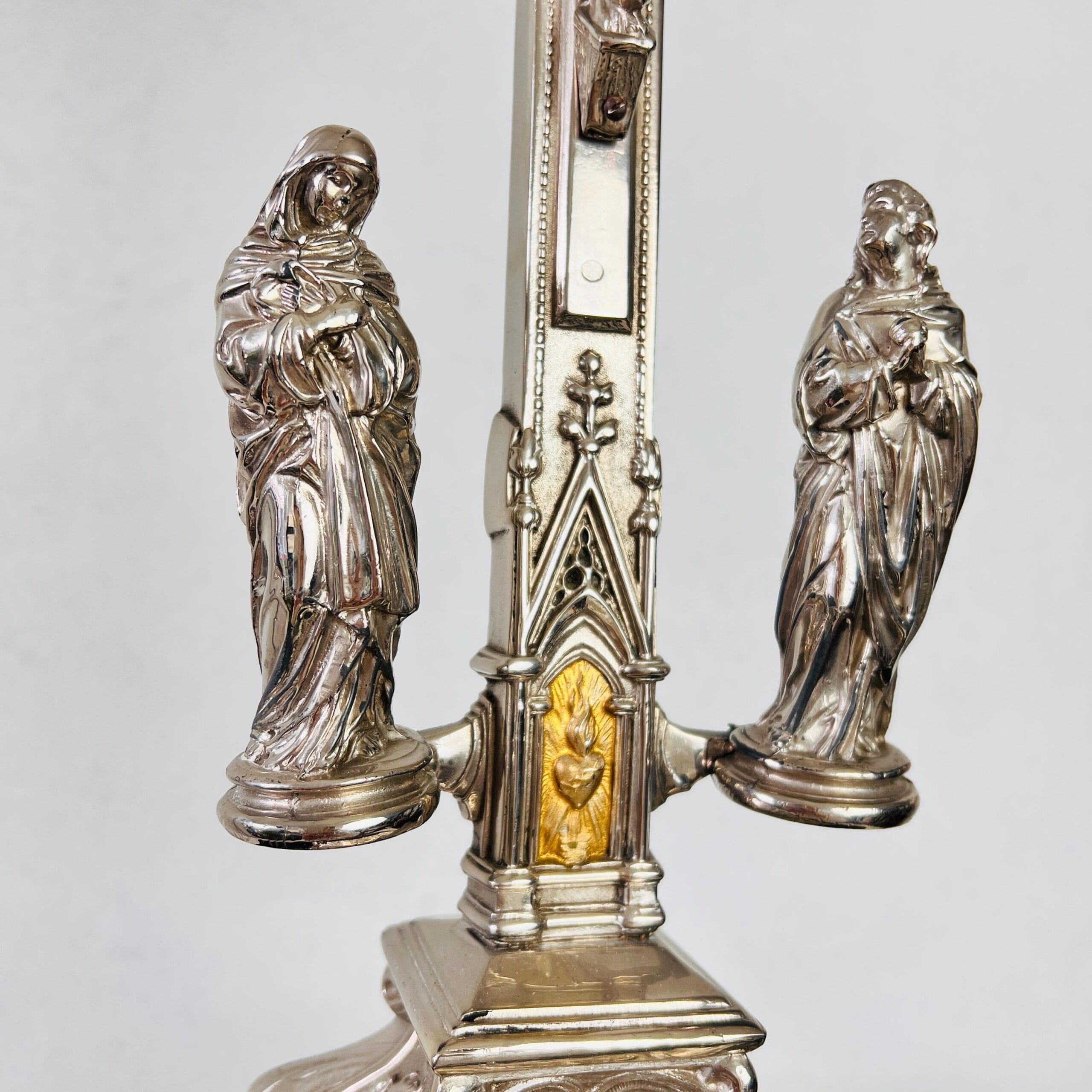 Glass Dome Religious Crucifix with Wooden Base, French Style Christian Cross Display for Home Altar or Sacred Decor