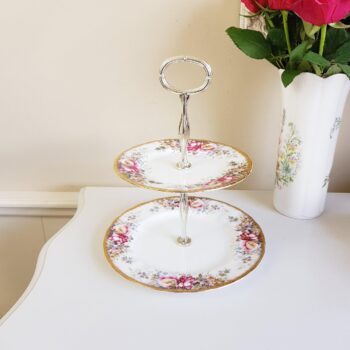 duplicate - Vintage Queen Anne, Summer Rose Pattern, Fine Bone China, Double Tier Stand