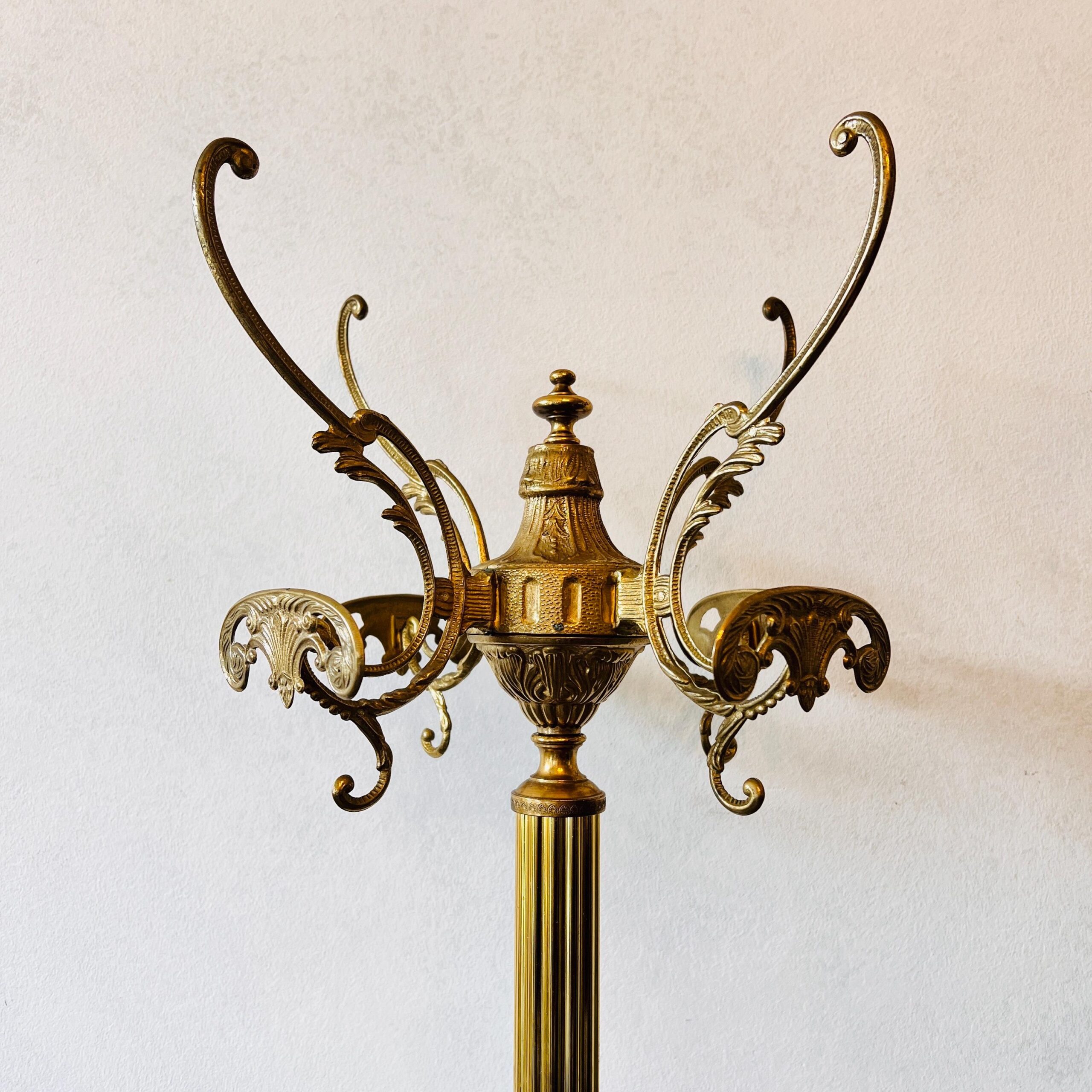 Brass and Marble Coat Rack with 4 Hooks, 60s Italian Hallway Stand, Hollywood Regency Entryway Accent Furniture