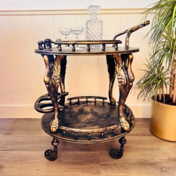 duplicate - Mid Century Bar Cart – Wooden Serving Trolley on Wheels, Side Table Storage