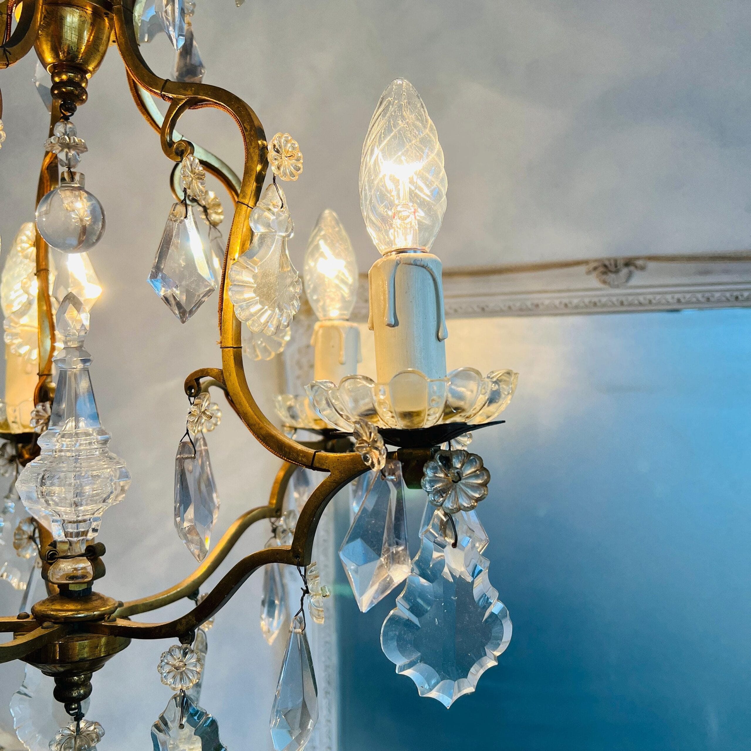 French Crystal Chandelier with Brass Finish, Ornate Vintage Ceiling Light for Dining Room or Entryway, Statement Lighting Decor