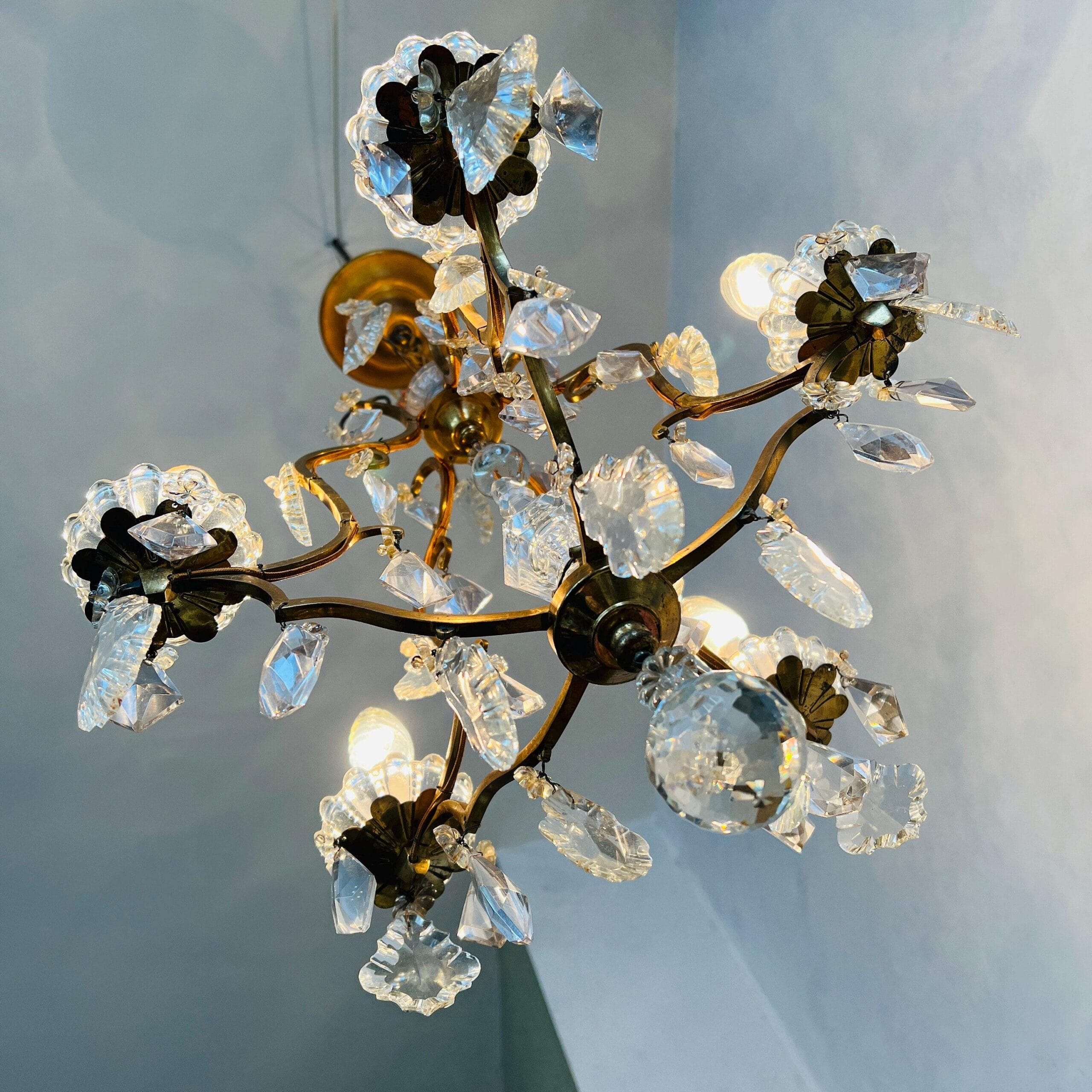 French Crystal Chandelier with Brass Finish, Ornate Vintage Ceiling Light for Dining Room or Entryway, Statement Lighting Decor