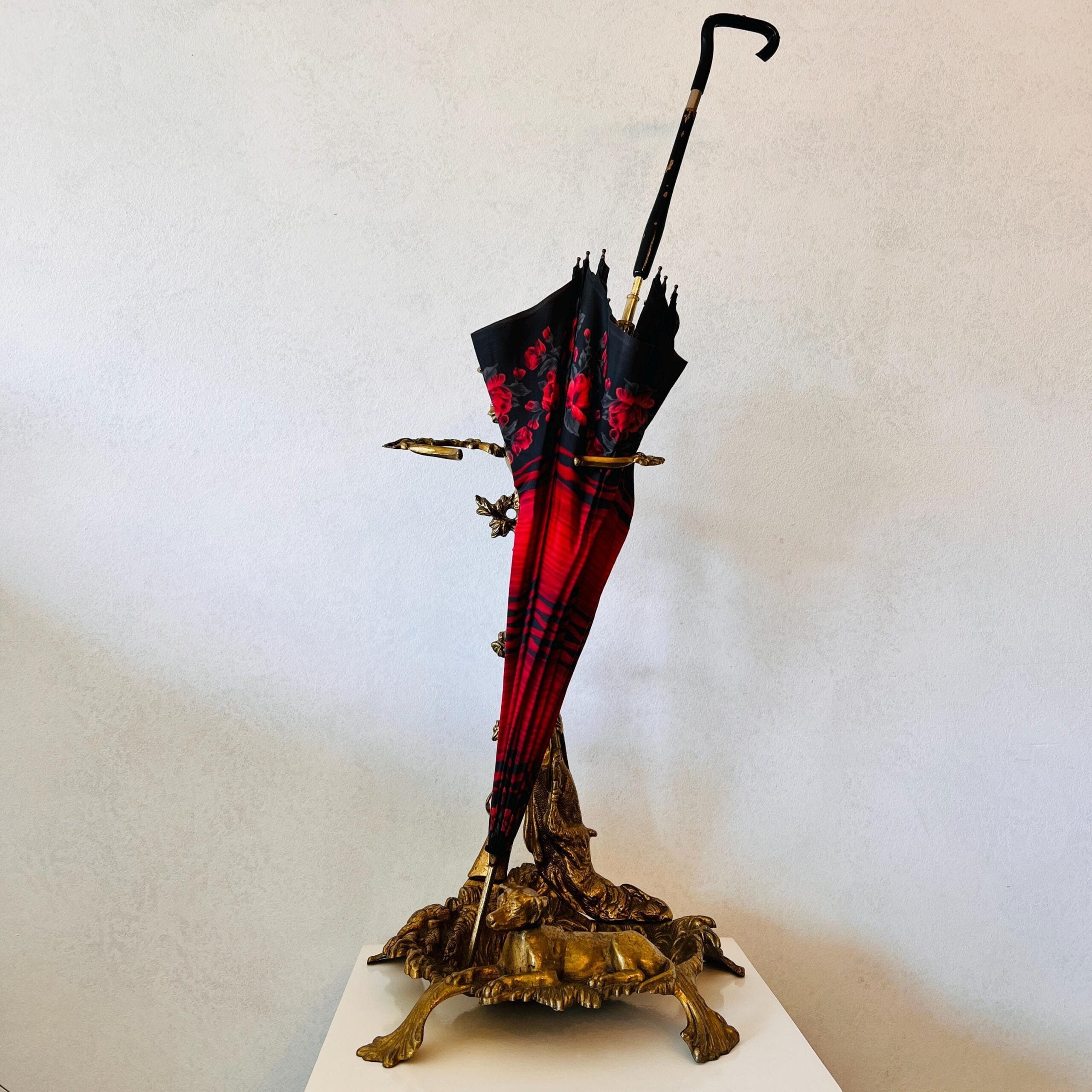 Brass Umbrella Stand – Vintage Cane or Fireplace Tool Holder, Hollywood Regency Style