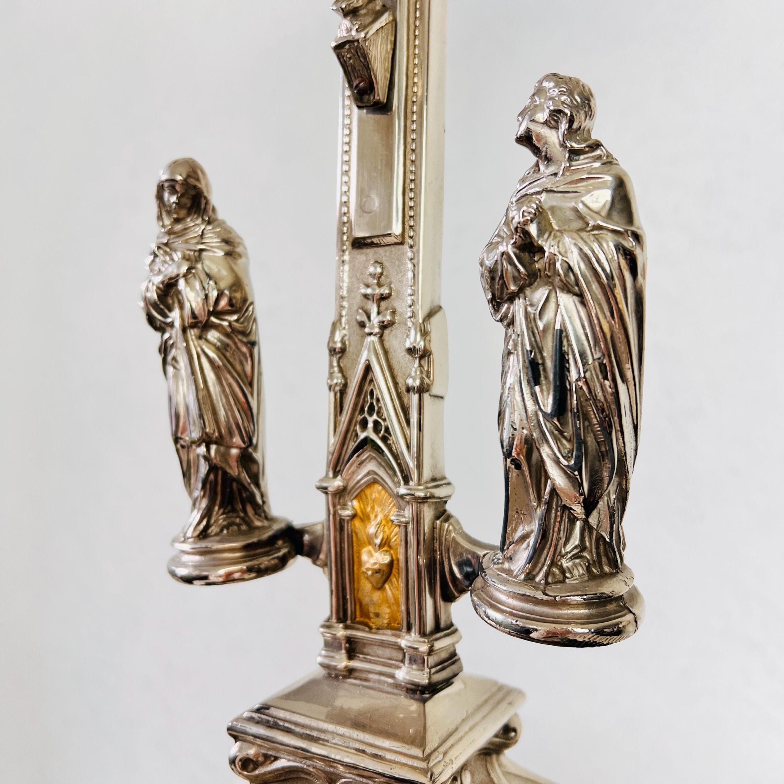 Glass Dome Religious Crucifix with Wooden Base, French Style Christian Cross Display for Home Altar or Sacred Decor
