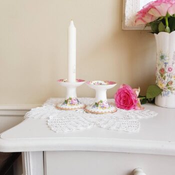 duplicate - Royal Albert Lady Carlyle Porcelain Candle Holders – Floral Pair, Romantic English Style