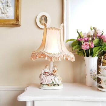 duplicate - Italian Capodimonte Porcelain Table Lamp – Floral Detail, Romantic Bedside Lighting
