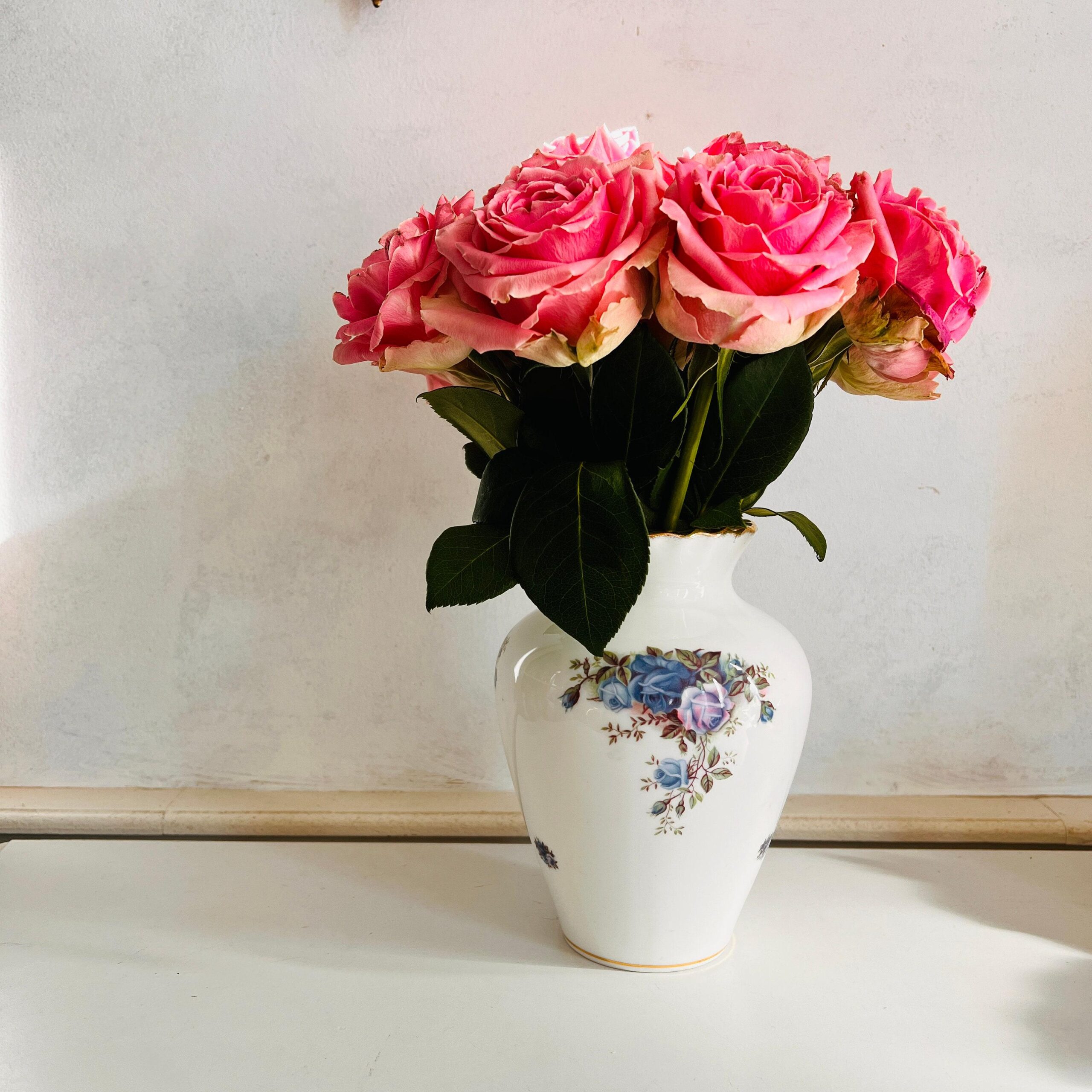 Royal Albert Moonlight Roses Bone China Vase, Large Porcelain Floral Vessel, 1987 English Collectible, Elegant Gift for Her