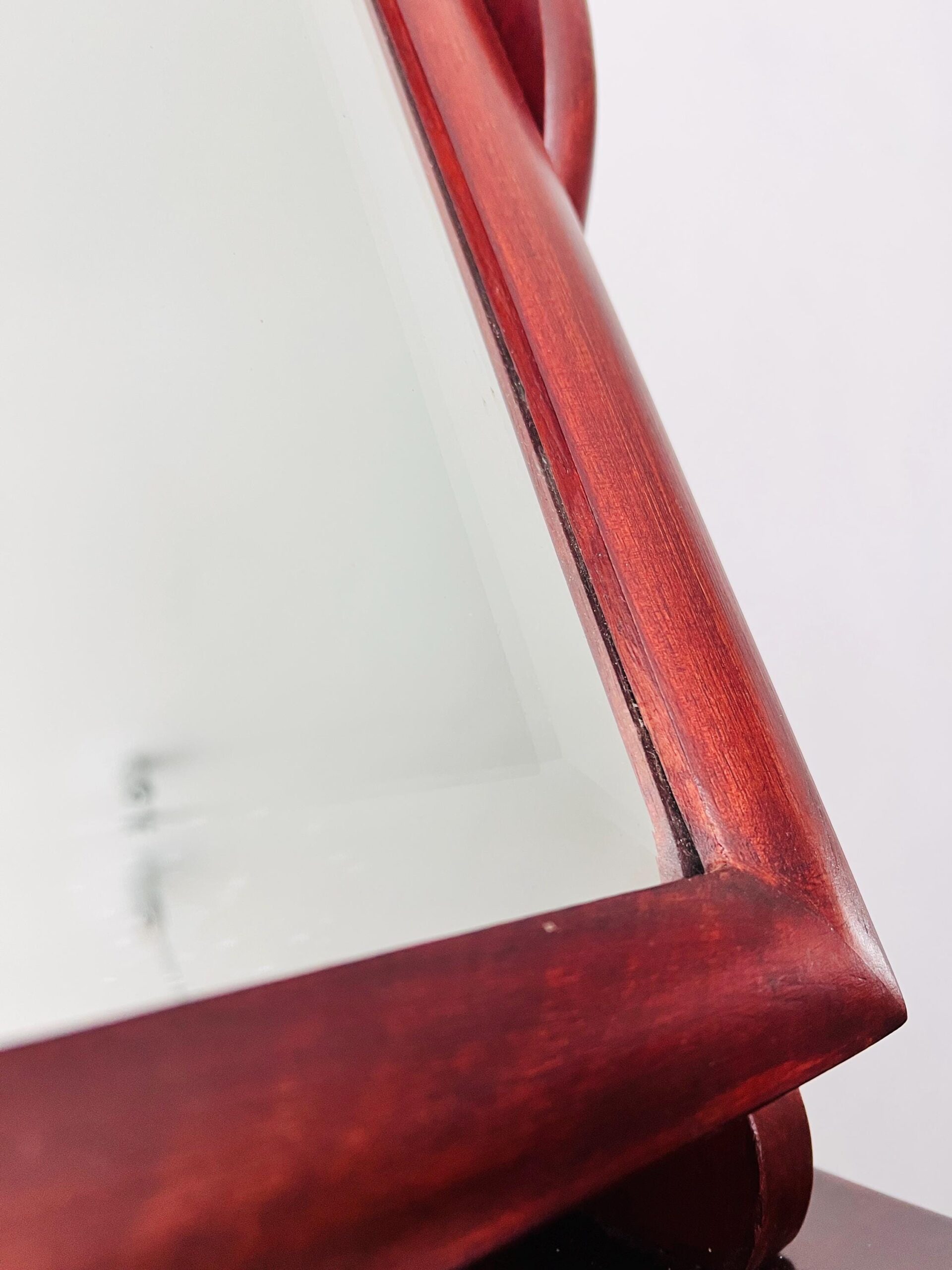Vintage Swivel Beveled Vanity Mirror: Wood Dresser Top with Drawer
