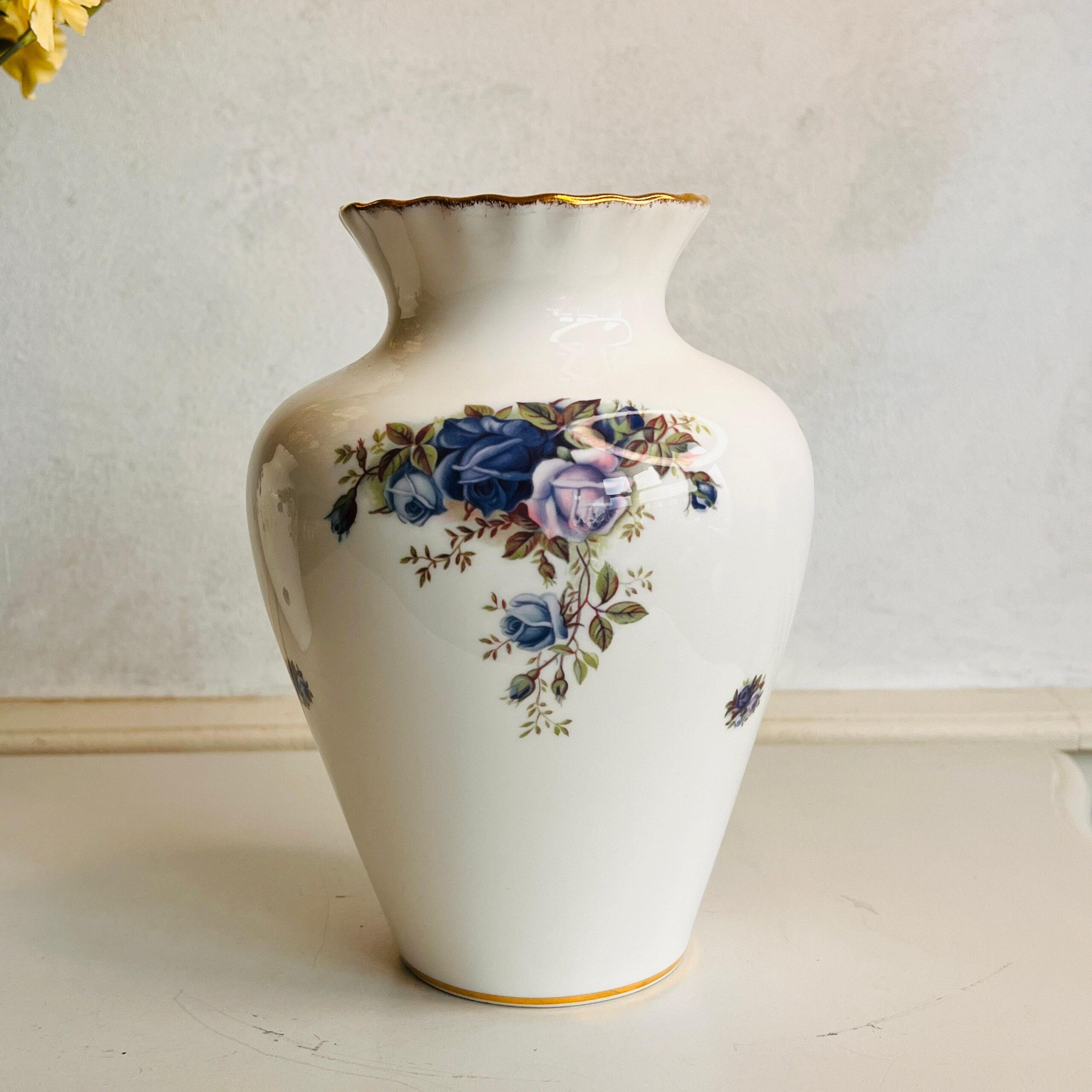Royal Albert Moonlight Roses Bone China Vase, Large Porcelain Floral Vessel, 1987 English Collectible, Elegant Gift for Her