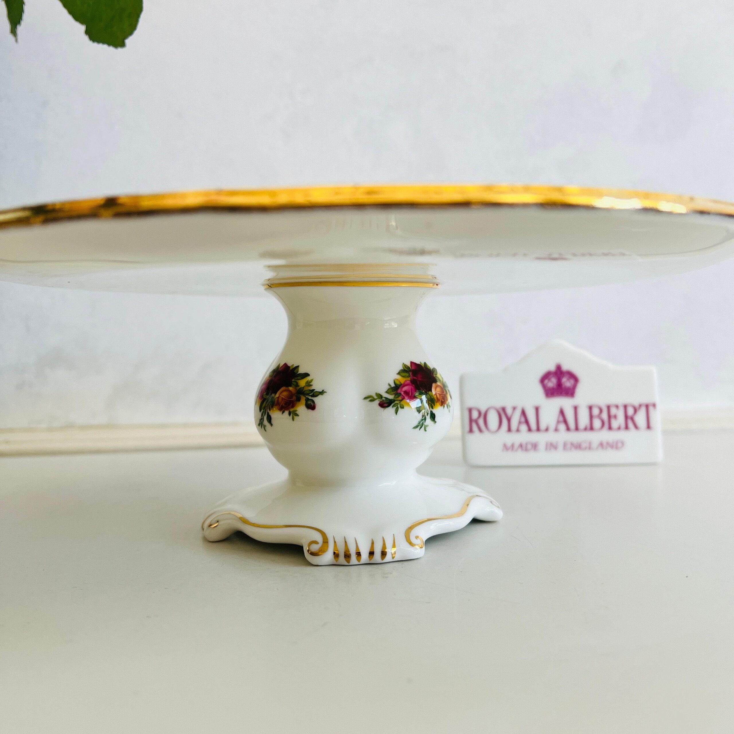 Porcelain Pedestal Cake Stand by Royal Albert, Old Country Roses Comport with 22K Gold Trim, Elegant Floral Display Dish