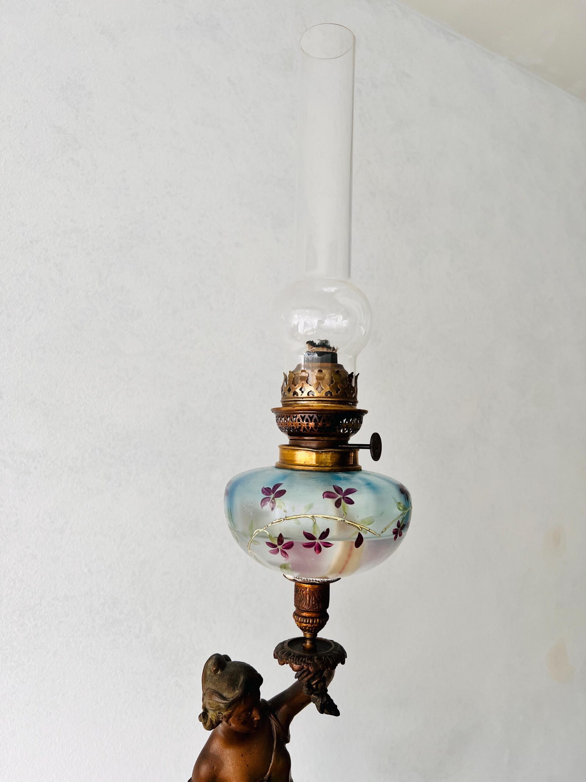 French Mantel Clock with Sculpture and Oil Lamp – Retour Des Hirondelles Belin