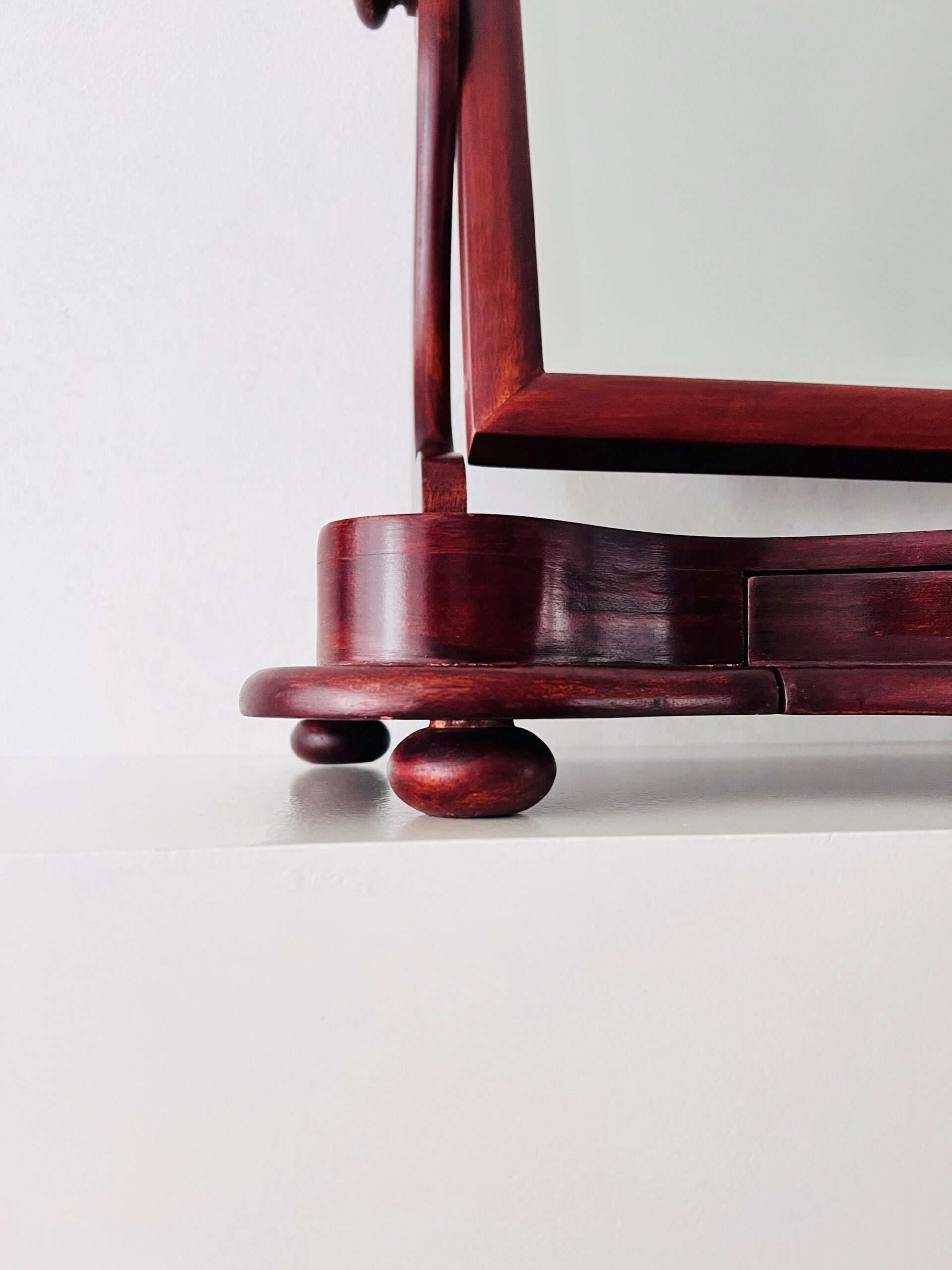 Vintage Swivel Beveled Vanity Mirror: Wood Dresser Top with Drawer
