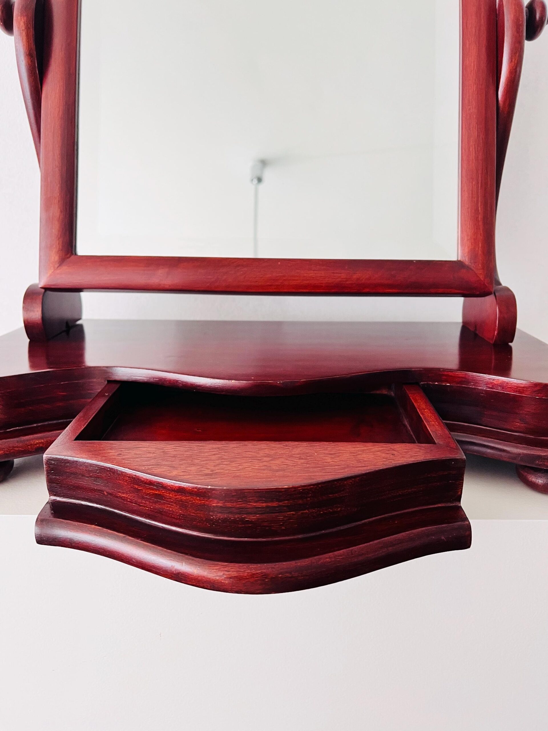 Vintage Swivel Beveled Vanity Mirror: Wood Dresser Top with Drawer