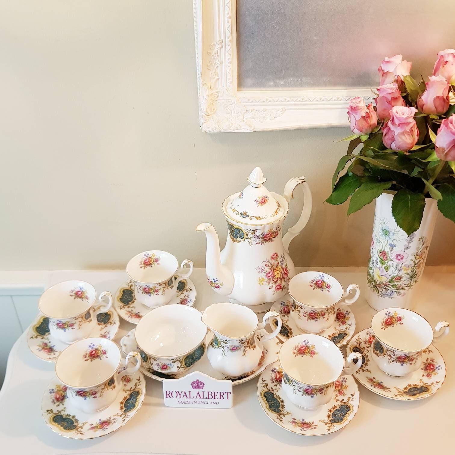 Bone china tea coffee set for six by Royal Albert, Berkeley pattern, vintage English tableware, 16-piece gift-worthy collection