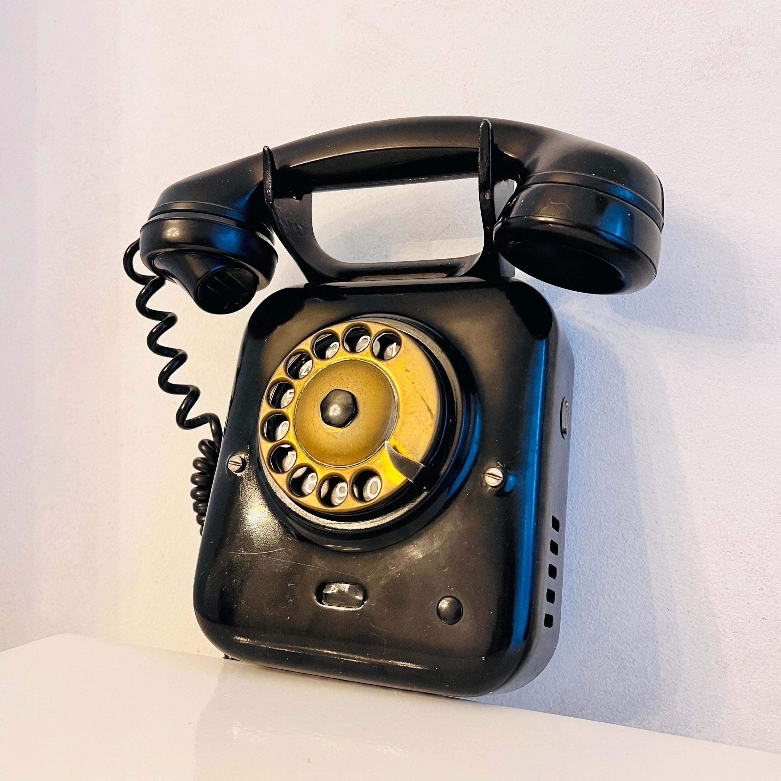 Vintage Black Rotary Wall Telephone - Dutch PTT '40s