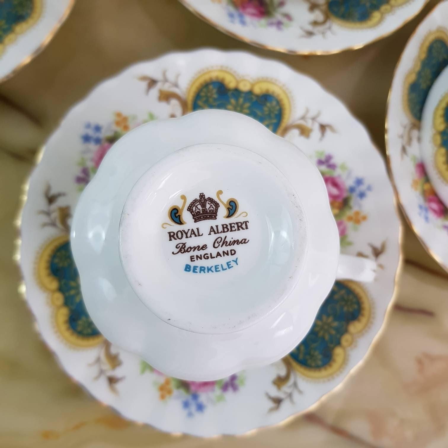 Bone china tea coffee set for six by Royal Albert, Berkeley pattern, vintage English tableware, 16-piece gift-worthy collection