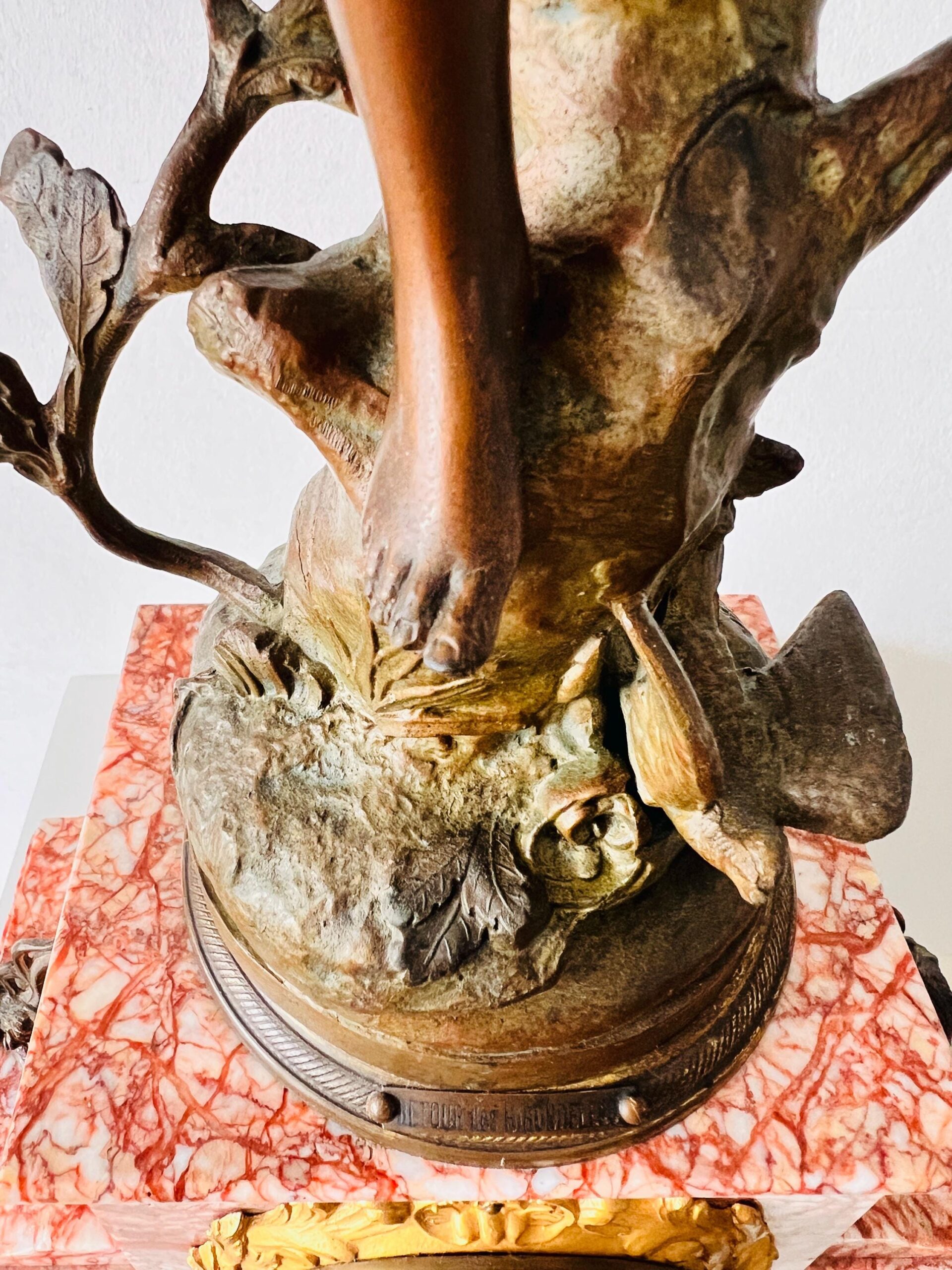 French Mantel Clock with Sculpture and Oil Lamp – Retour Des Hirondelles Belin