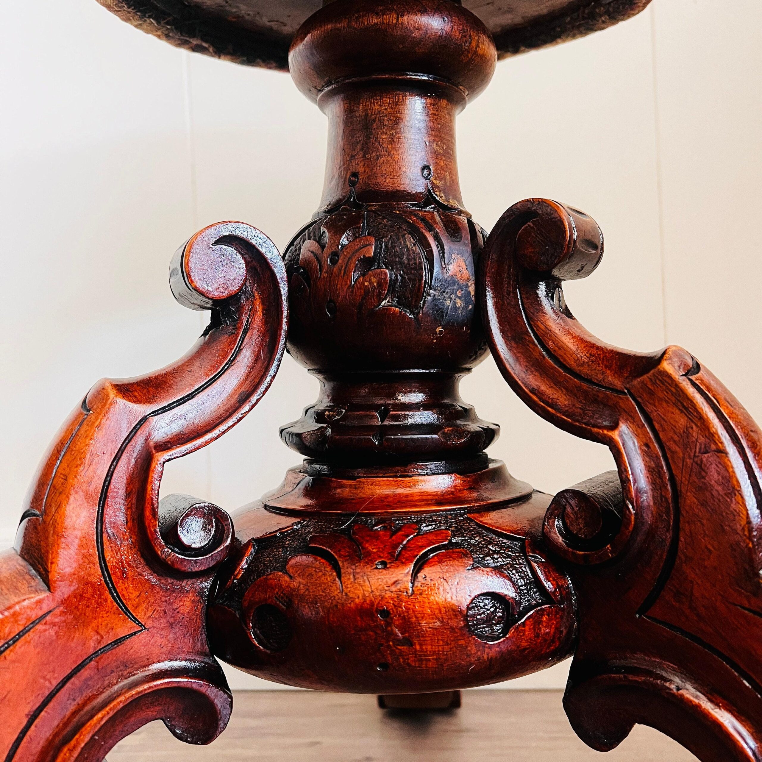 Antique Wood Piano Stool with Cabriole Legs and Scrolled Feet, Victorian Era Carved Seat, Classical Accent Furniture Piece