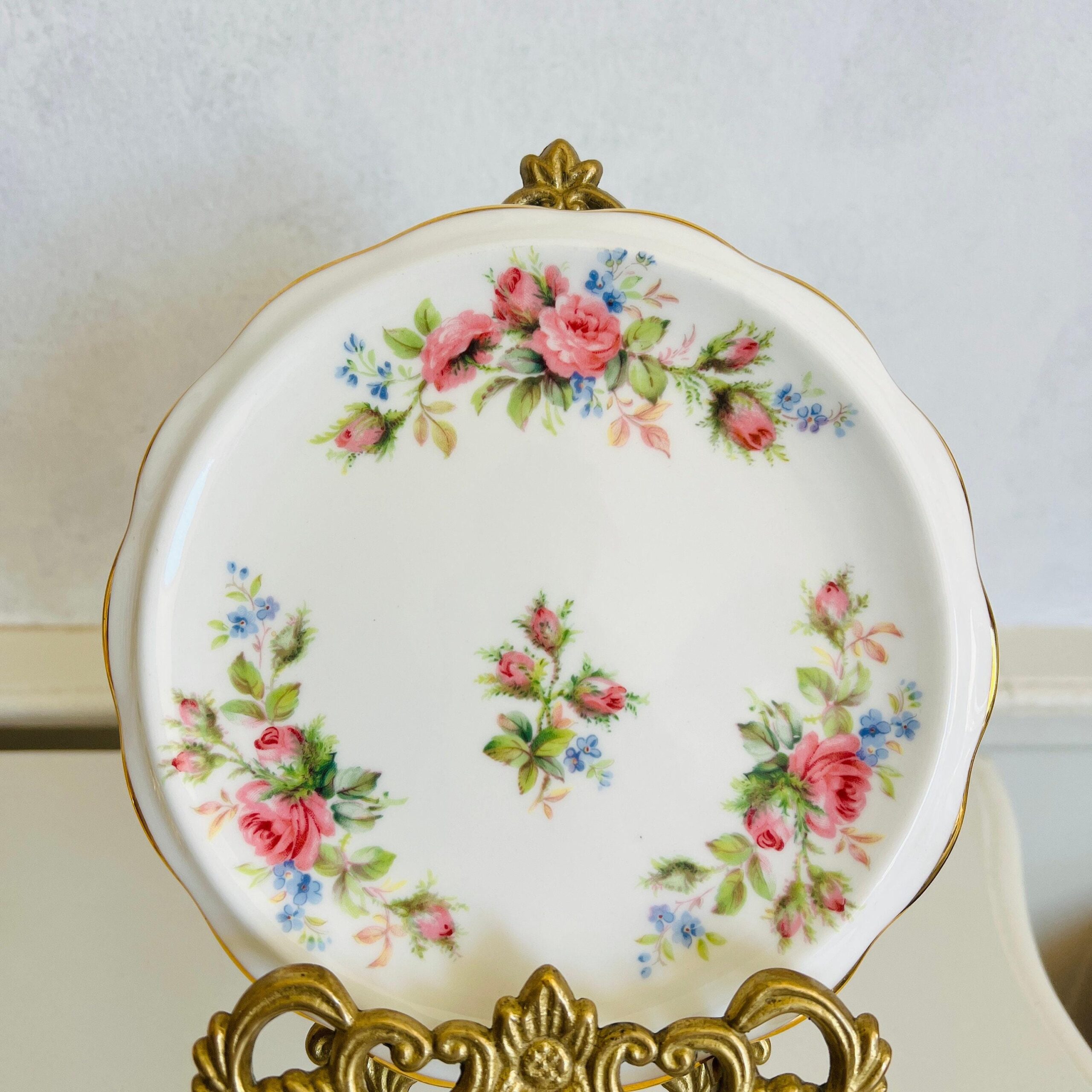 Bone China Teapot Trivet by Royal Albert, Moss Rose Pattern, Made in England, 1960s Rare Stand, Vintage Tea Accessory