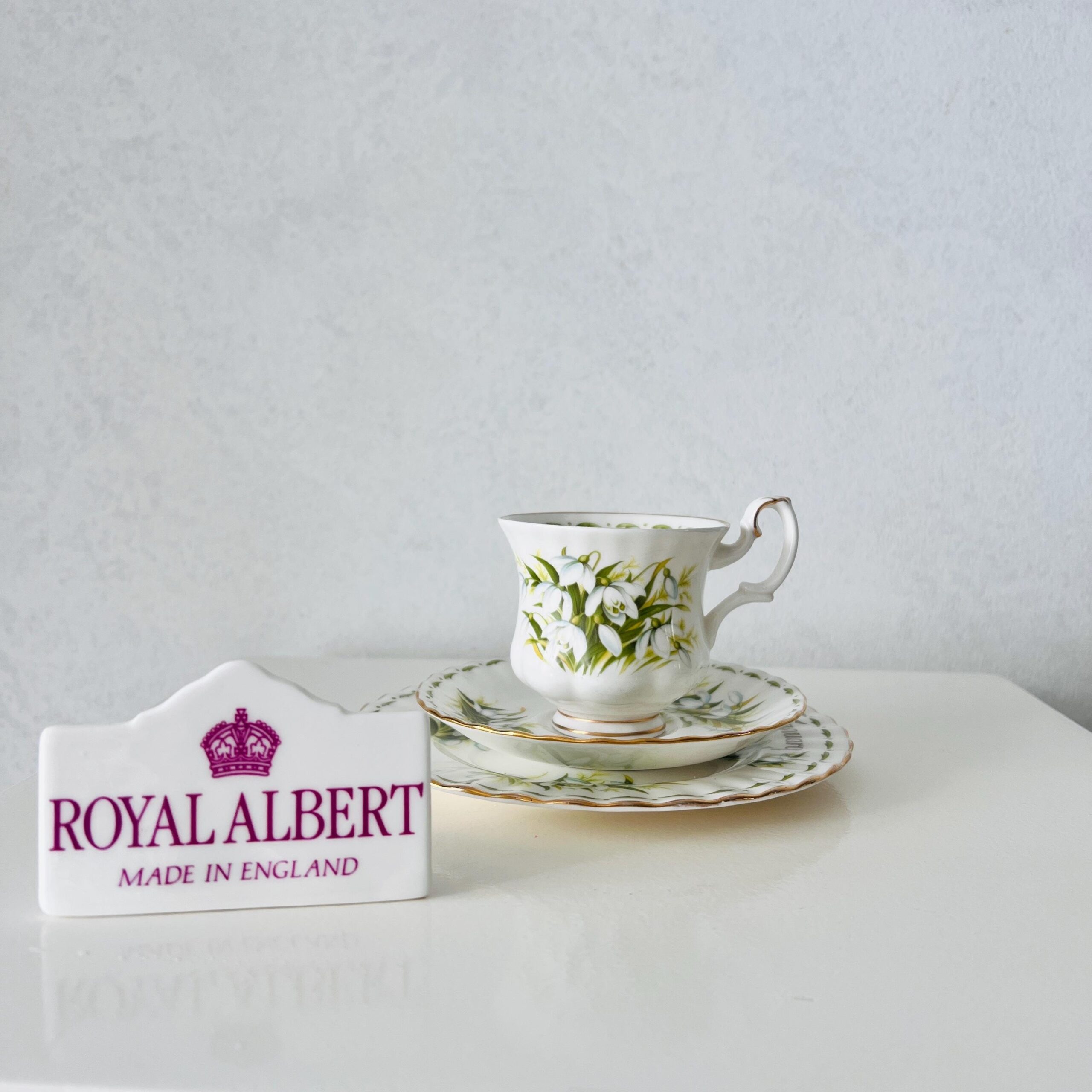 Vintage Royal Albert January Snowdrops Trio: 1970s Bone China Cup, Saucer, Plate