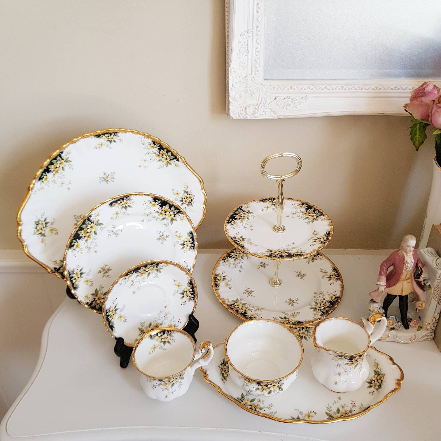 Vintage Royal Albert Royal Ascot Tea Set: Bone China Porcelain, 1982 LTD