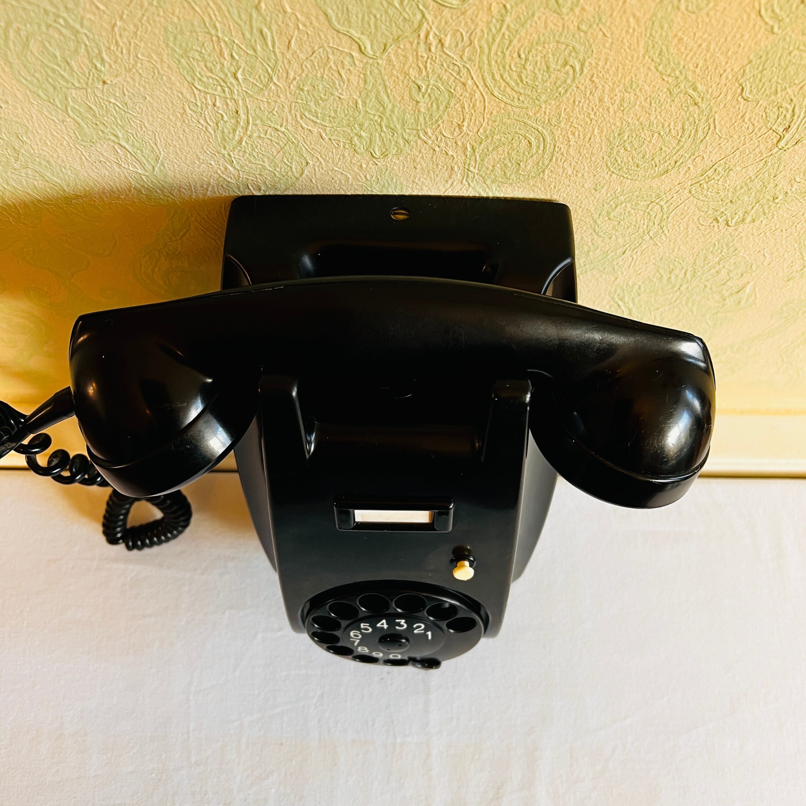 Rotary Black Bakelite Wall Telephone by Ericsson PTT - 1940s Dutch Retro Design, Rare Vintage Home Decor Piece
