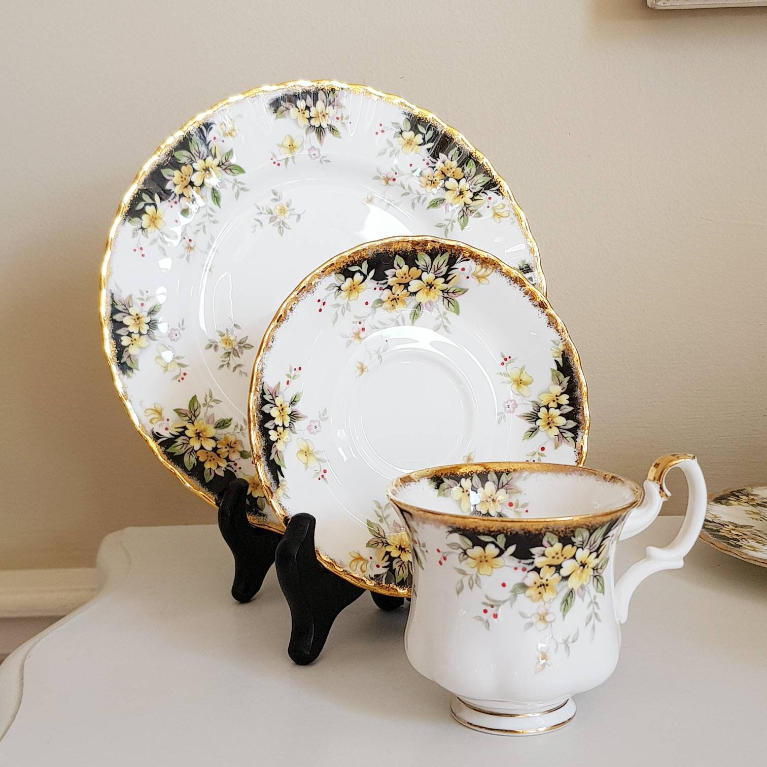 Vintage Royal Albert Royal Ascot Tea Set: Bone China Porcelain, 1982 LTD