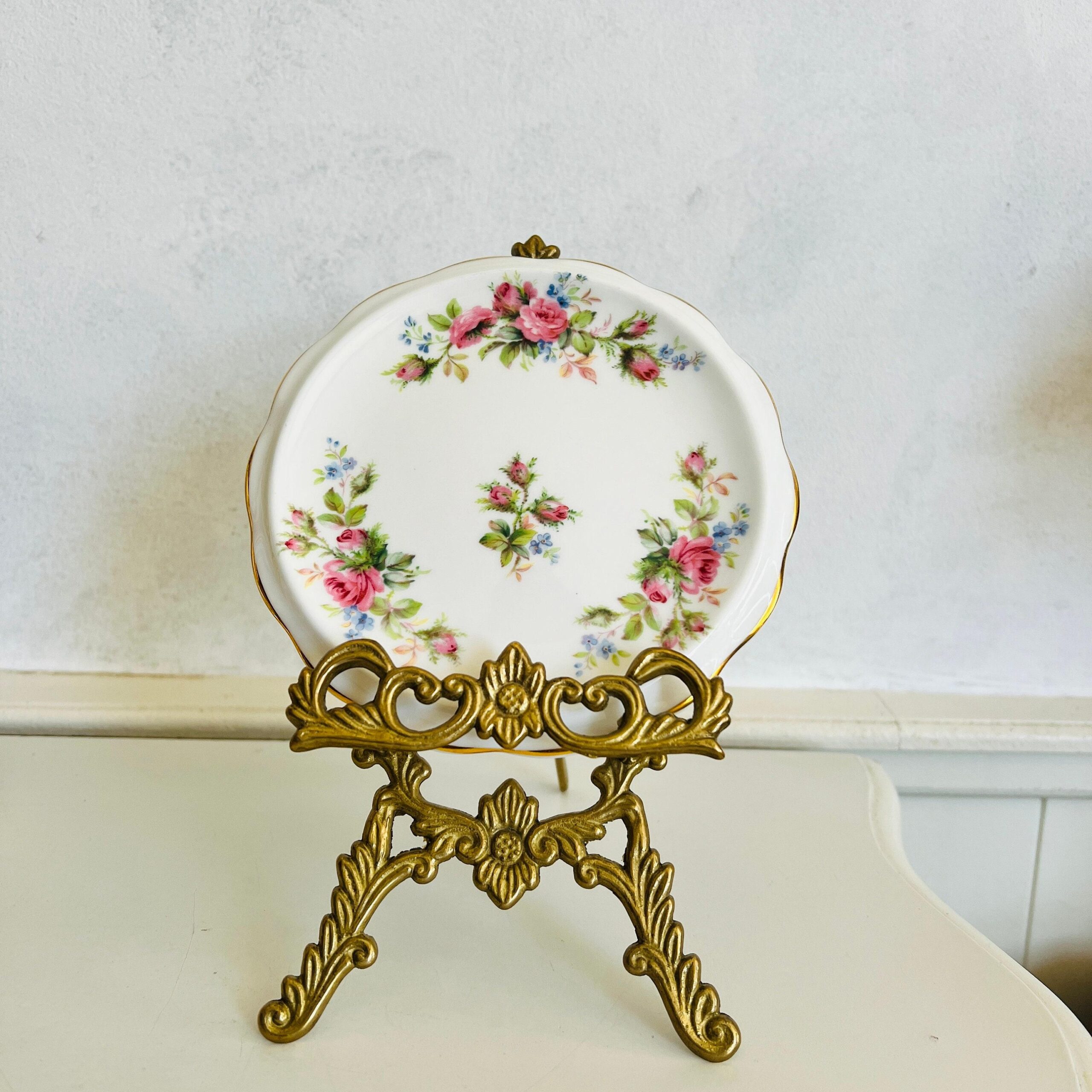 Bone China Teapot Trivet by Royal Albert, Moss Rose Pattern, Made in England, 1960s Rare Stand, Vintage Tea Accessory
